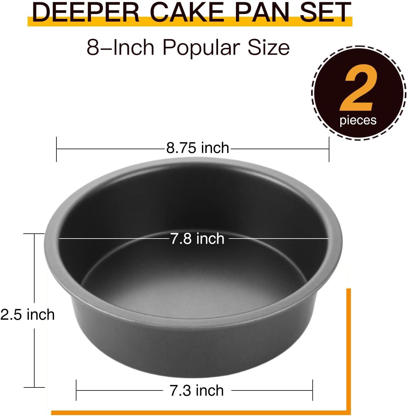 Round Cake Pan Set for Baking - 8 Inch, Nonstick Circle Cake Pans with Wider Grips, 2 Pieces Layer Cake Tin