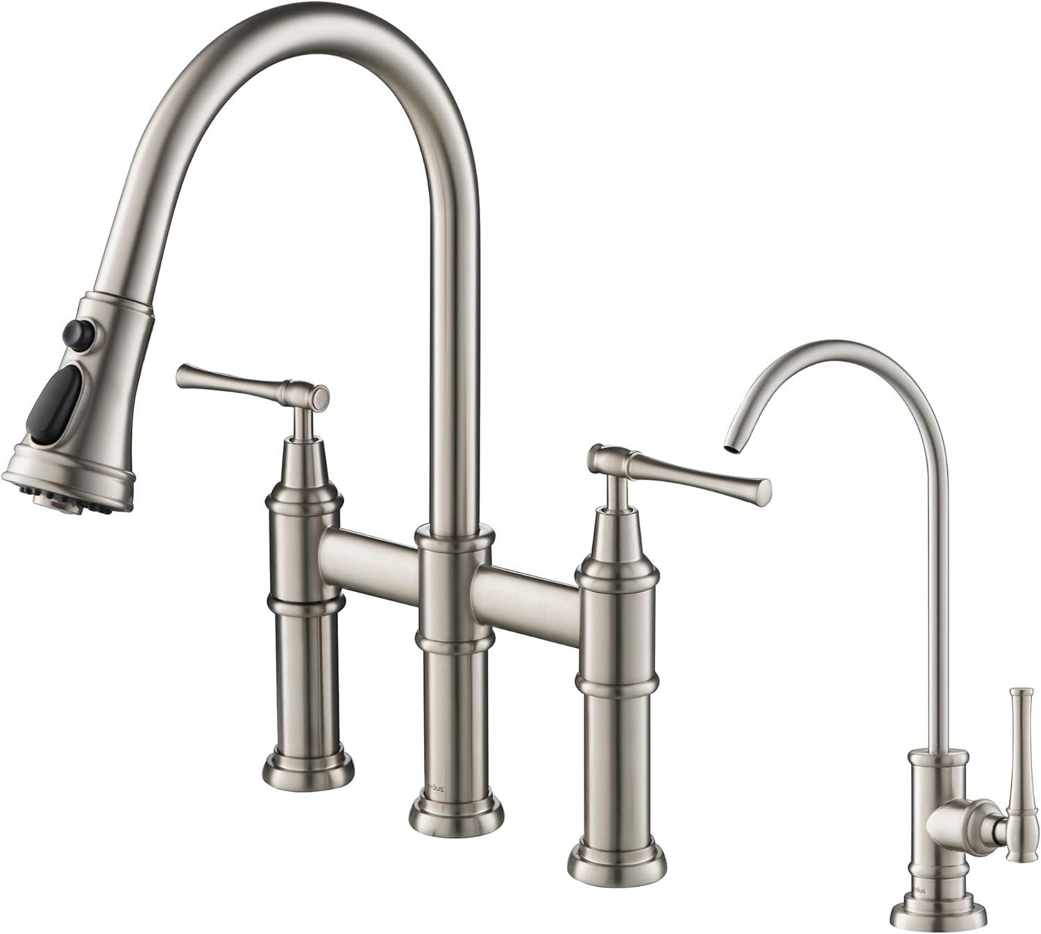 Kraus Allyn Transitional Bridge Kitchen Faucet and Water Filter Faucet Combo