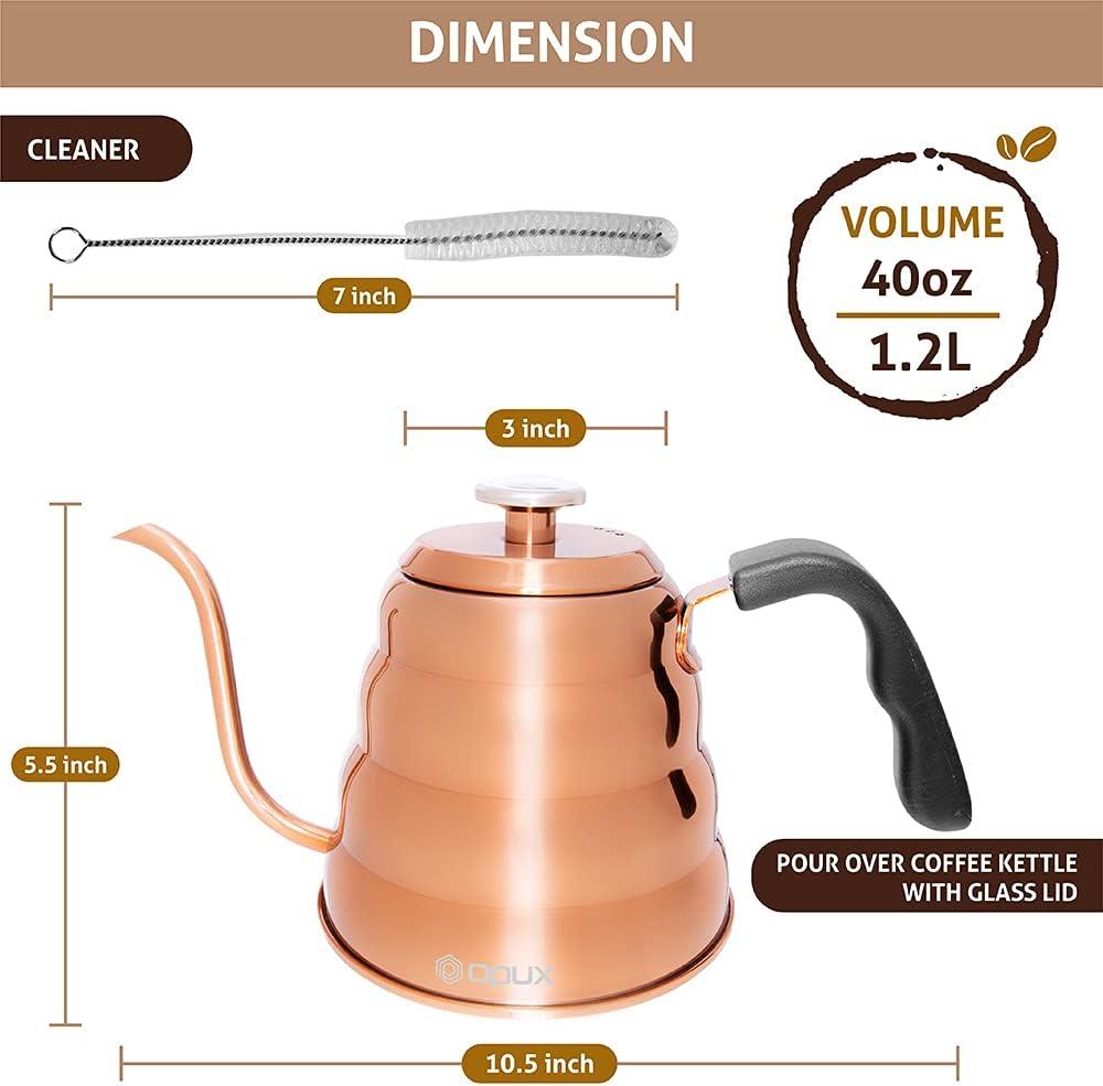 OPUX Gooseneck Pour Over Coffee Kettle with Thermometer, Premium Grade Stainless Steel Drip Kettle for Home Brewing Tea Barista, 40 fl oz