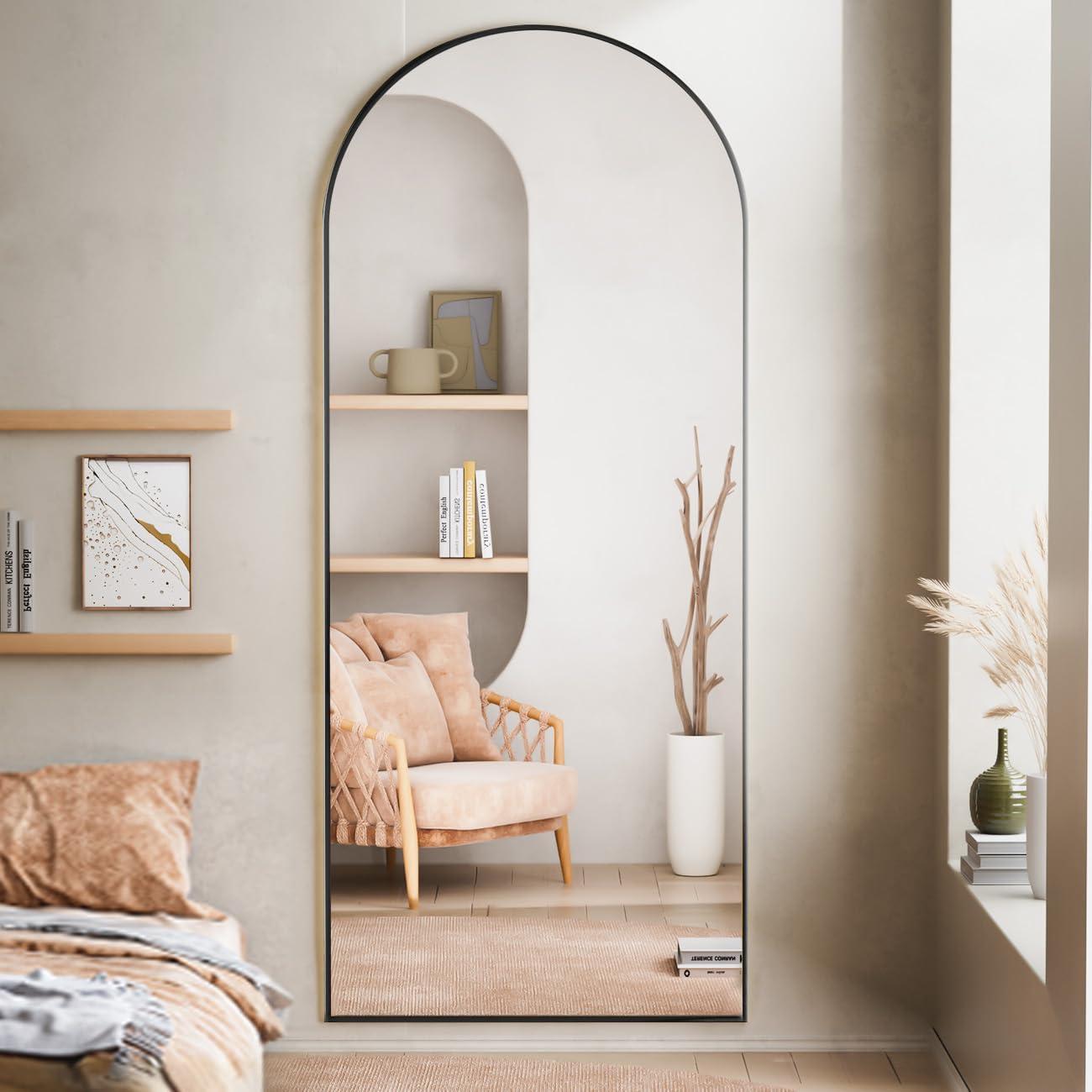 BEAUTYPEAK 71"x 26" Oversized Full Length Mirror Arch Standing Floor Mirror Full Body Mirror, Black