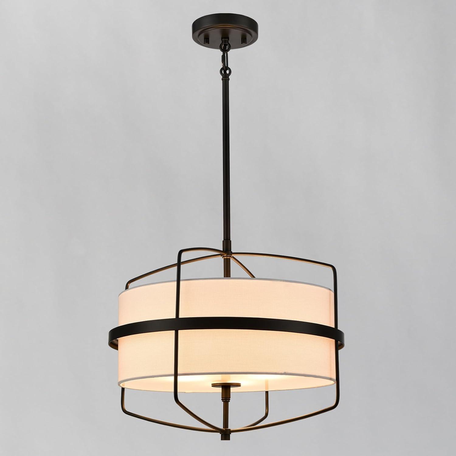 Modern Farmhouse Drum Chandelier for Dining Room ORB Finish Pendant Light