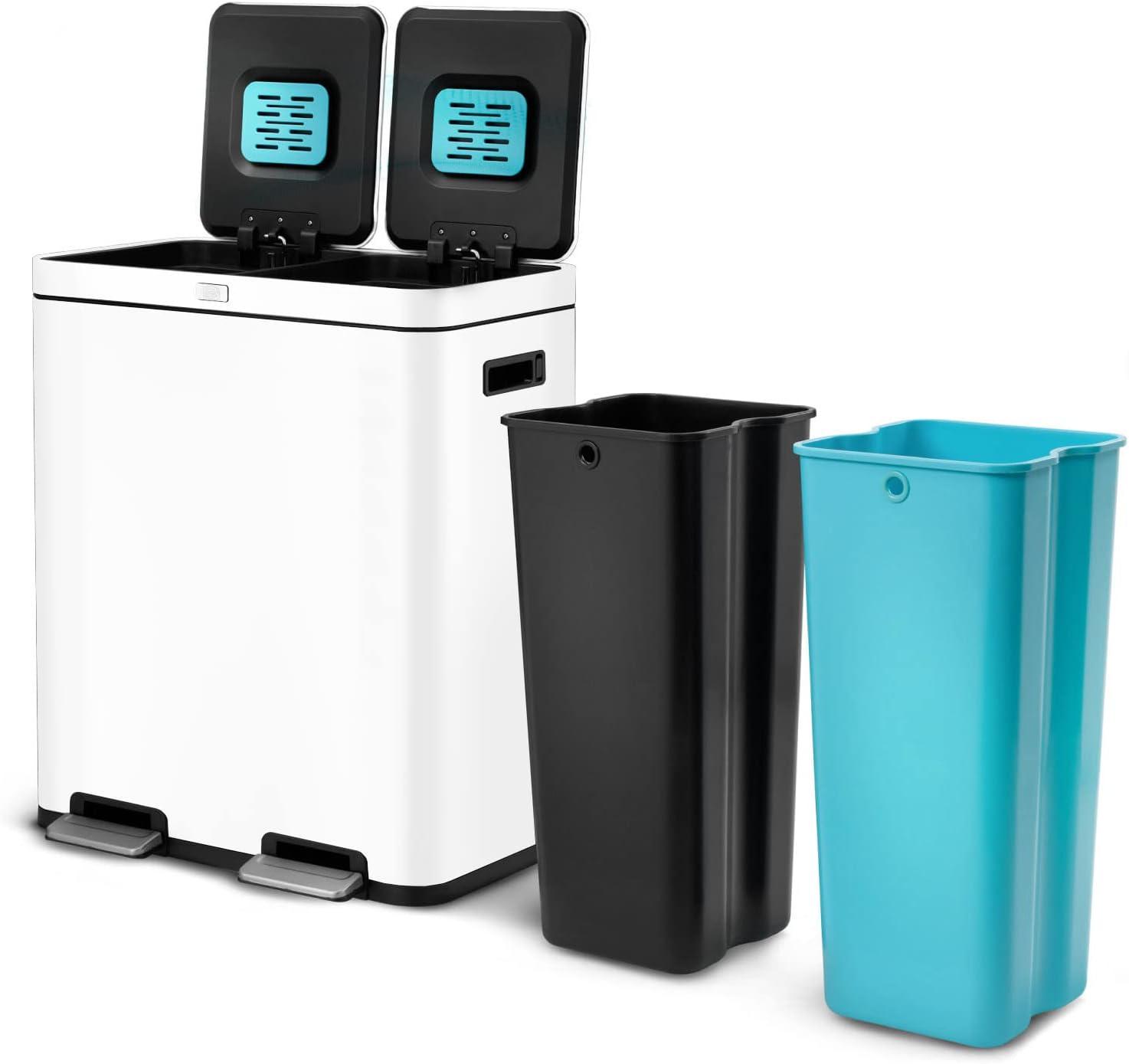 15.8 Gallon Stainless Steel Dual Kitchen Trash Can with CleanAura