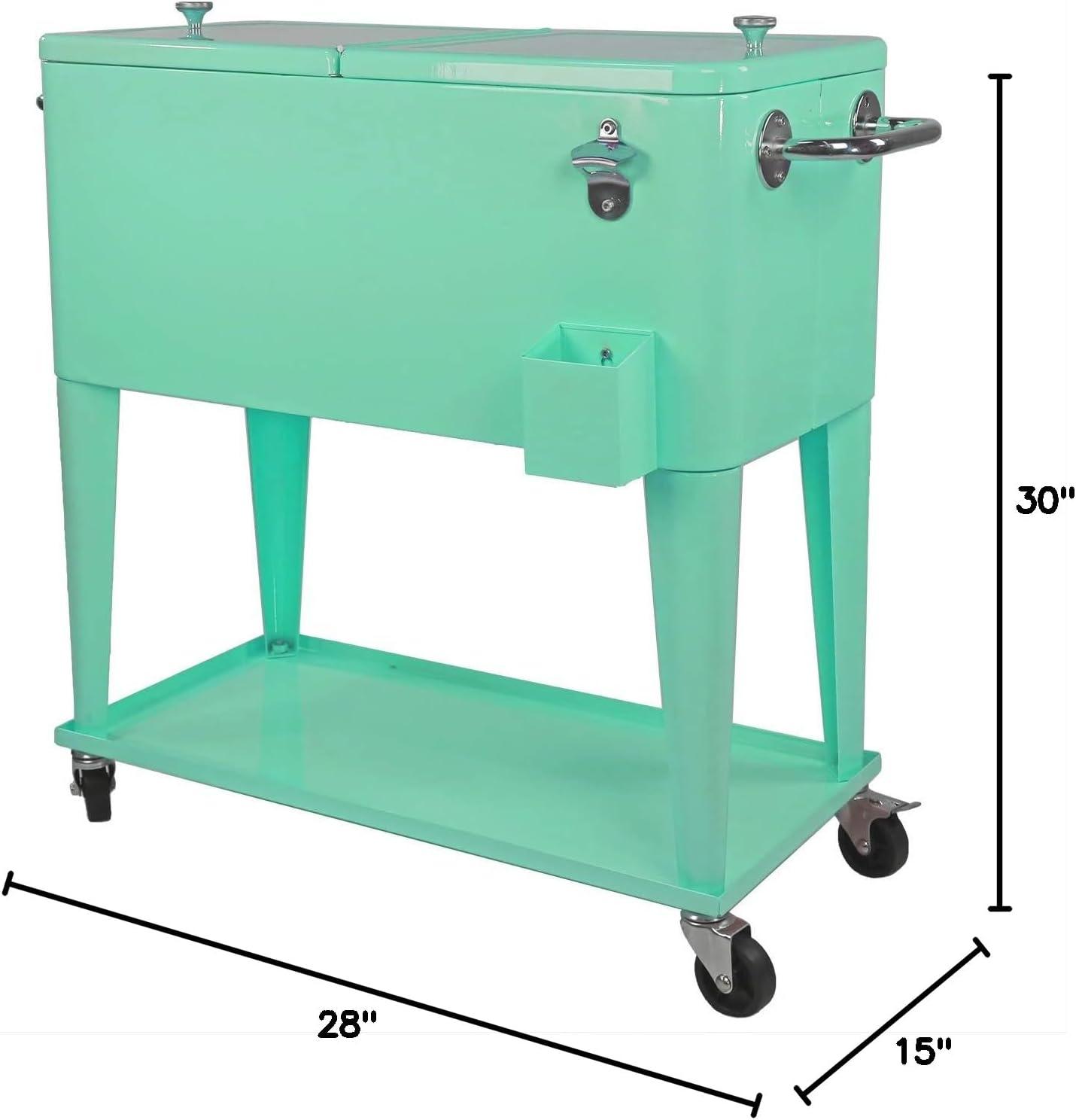 80 Qt. Retro Rolling Cooler Ice Chest Cart with Shelf & Bottle Opener - Great for Outdoors, Patios, Decks, Parties, Backyards