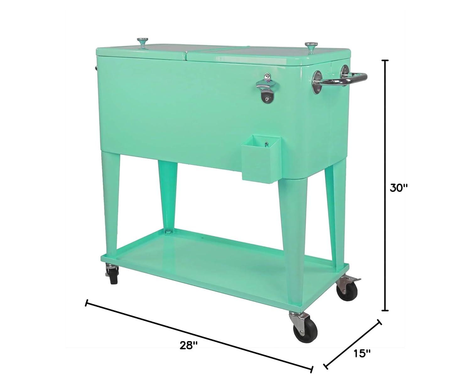 80 Qt. Retro Rolling Cooler Ice Chest Cart with Shelf & Bottle Opener - Great for Outdoors, Patios, Decks, Parties, Backyards
