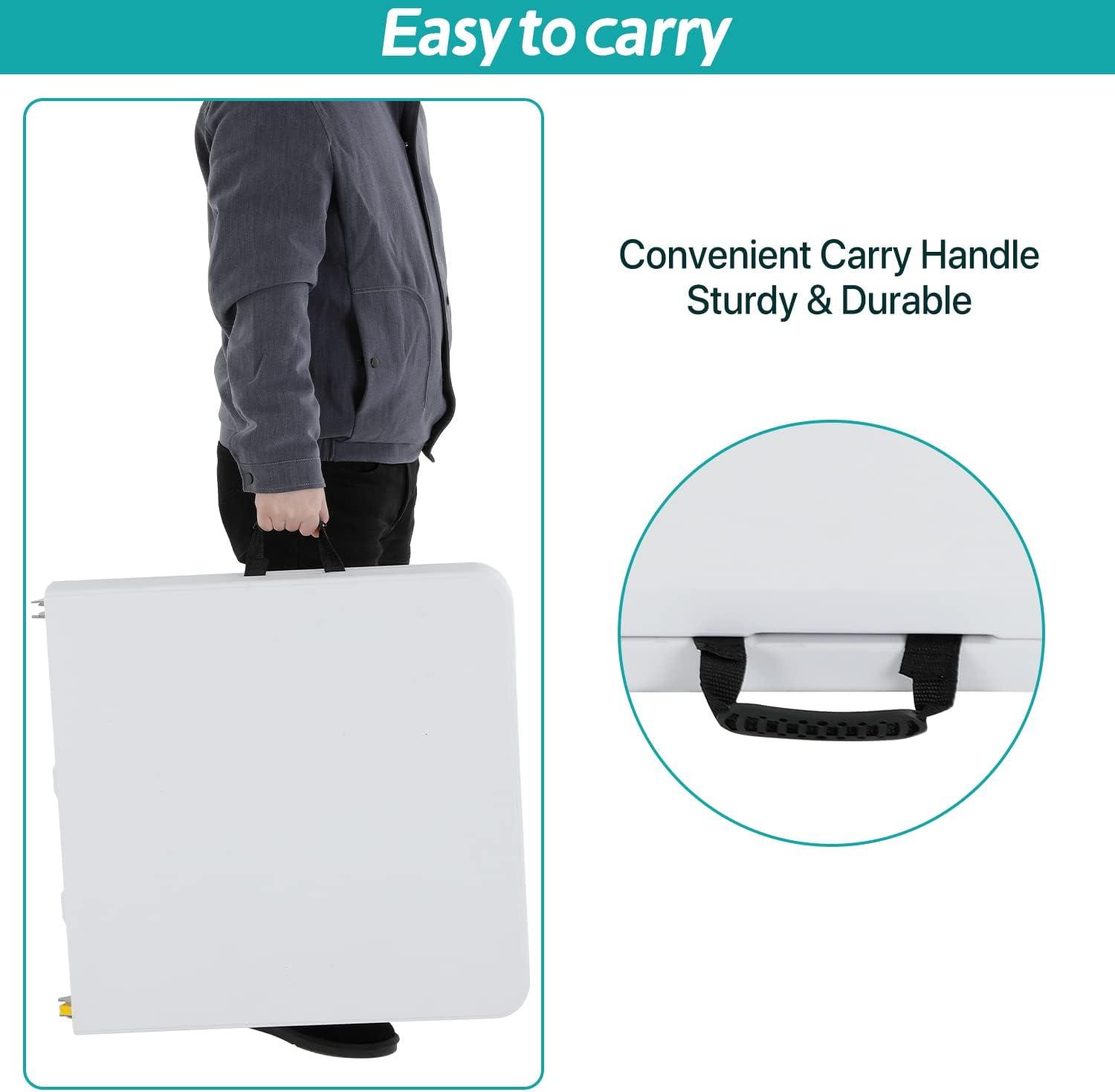 CL.HPAHKL 4 ft Folding Table with 3 Adjustable Height, Small Plastic Foldable Table with Carrying Handle, Portable Camping Table Fold in Half for Indoor Outdoor Camping, Picnic and Party, White