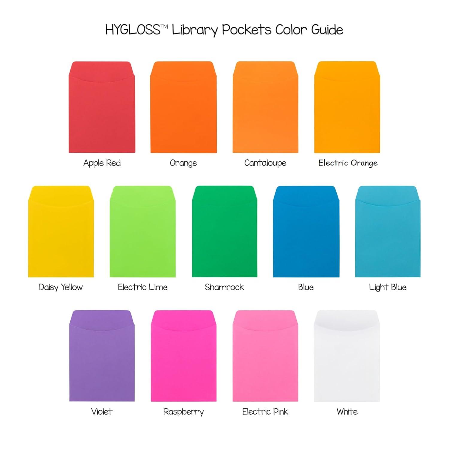Hygloss Nonadhesive Library Pockets 5" Height x 3.5" Width x 7" Length - Rectangular - Assorted - Manila - 30 / Pack