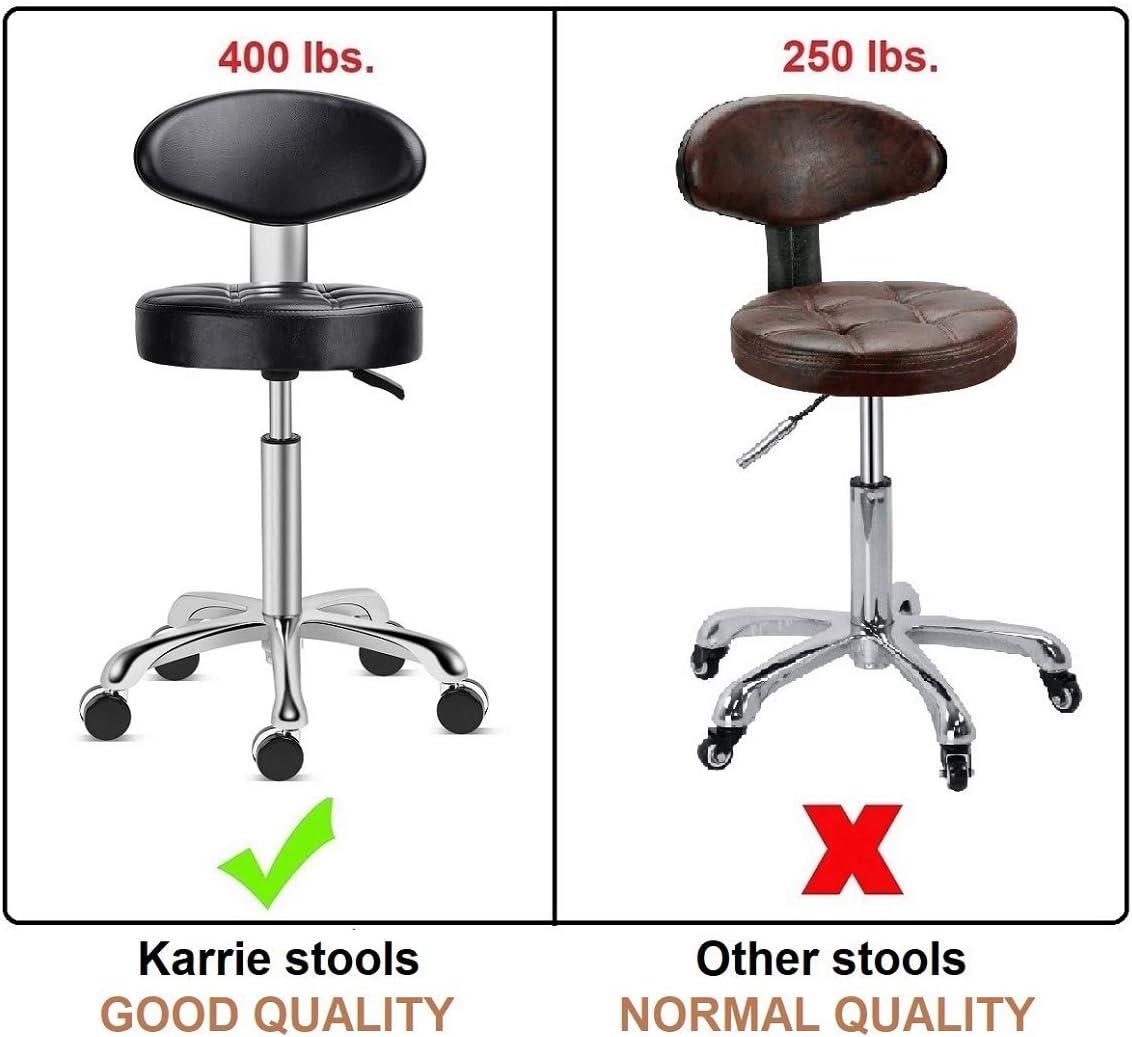 Kaleurrier Rolling Stool Salon Chair with Smooth-Rolling Wheels 360-degree Swivel Seat Heavy Duty Hydraulic Height Adjustable High Barber Cutting Stools (Black, with Backrest)