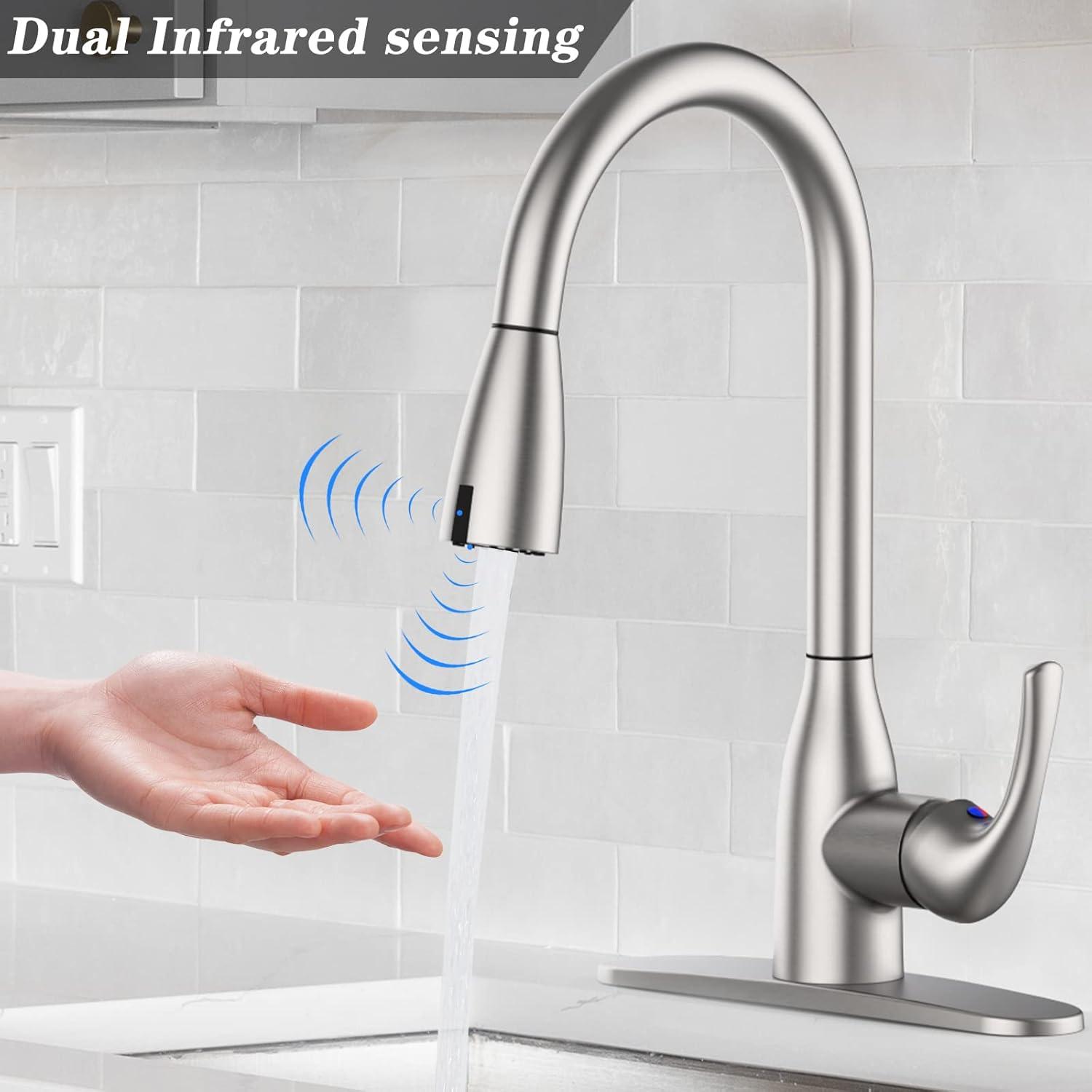 Kitchen Faucet with Pull Down Sprayer, Double Sensor Pulldown Faucet, High Arc Single Handle Faucet for 3 Hole Deck Mount