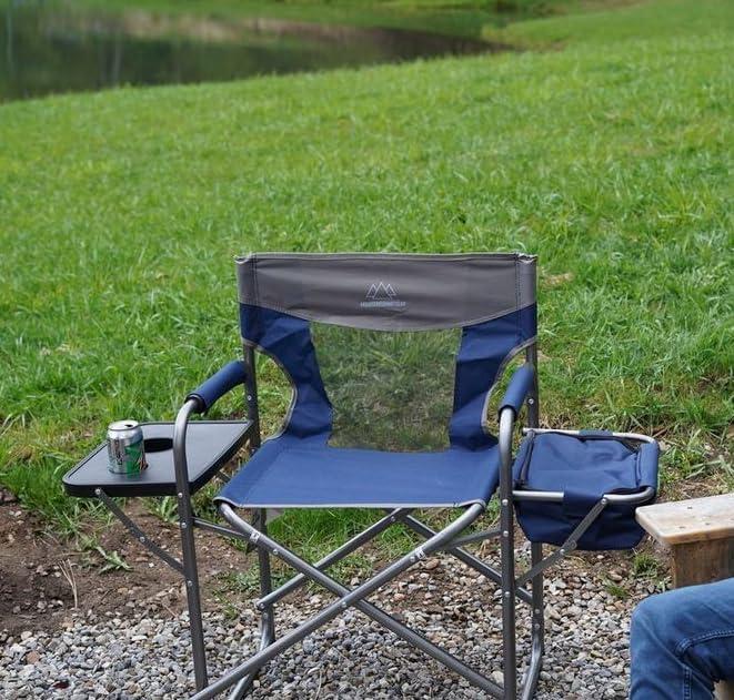 Navy Steel Frame Camping Chair with Cooler and Table