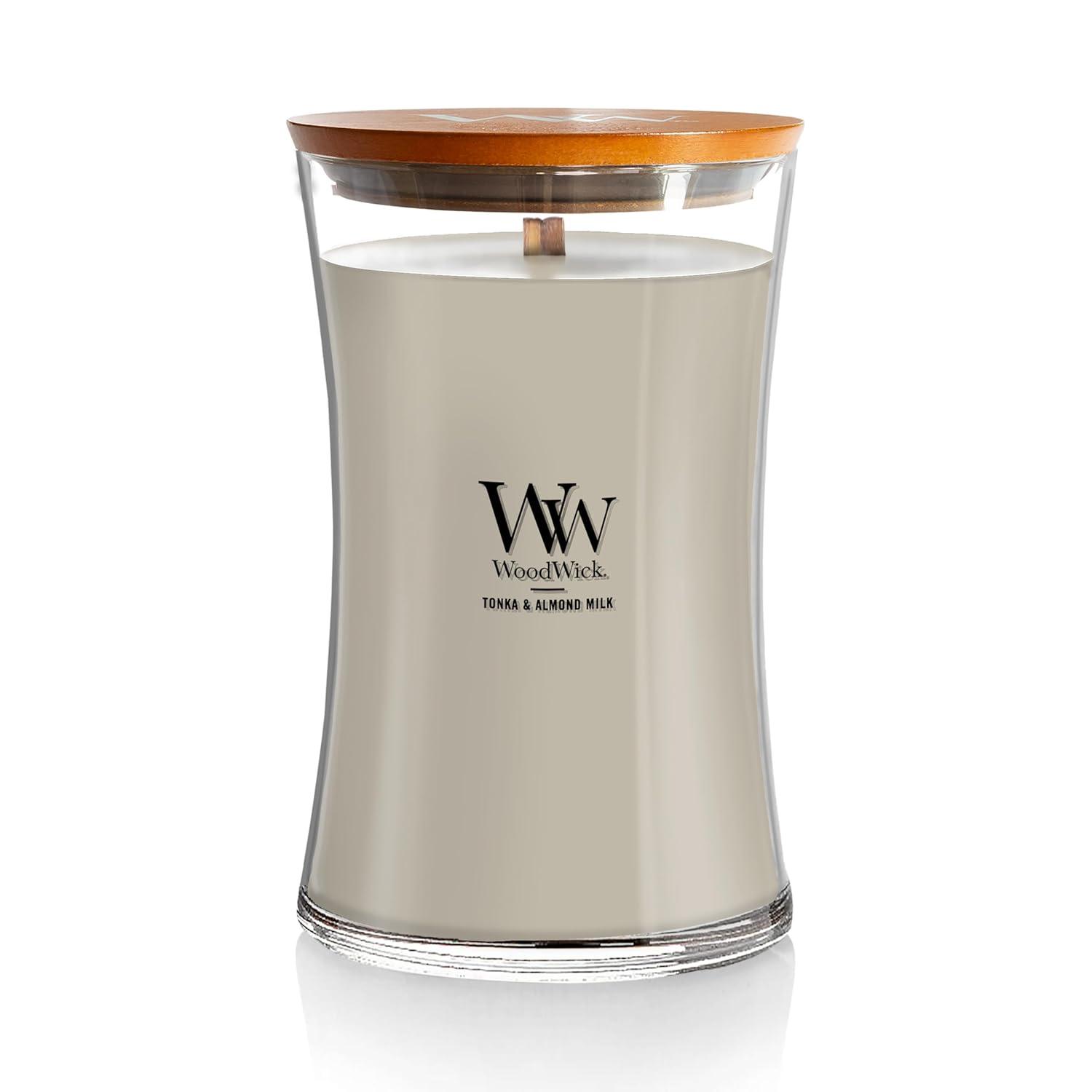Woodwick Large Hourglass Candle, Tonka & Almond Milk, 21.5 oz