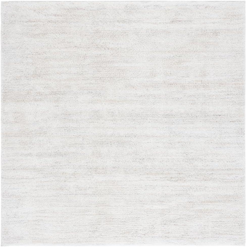 Ivory and Taupe Square Shag Area Rug, 6'7"