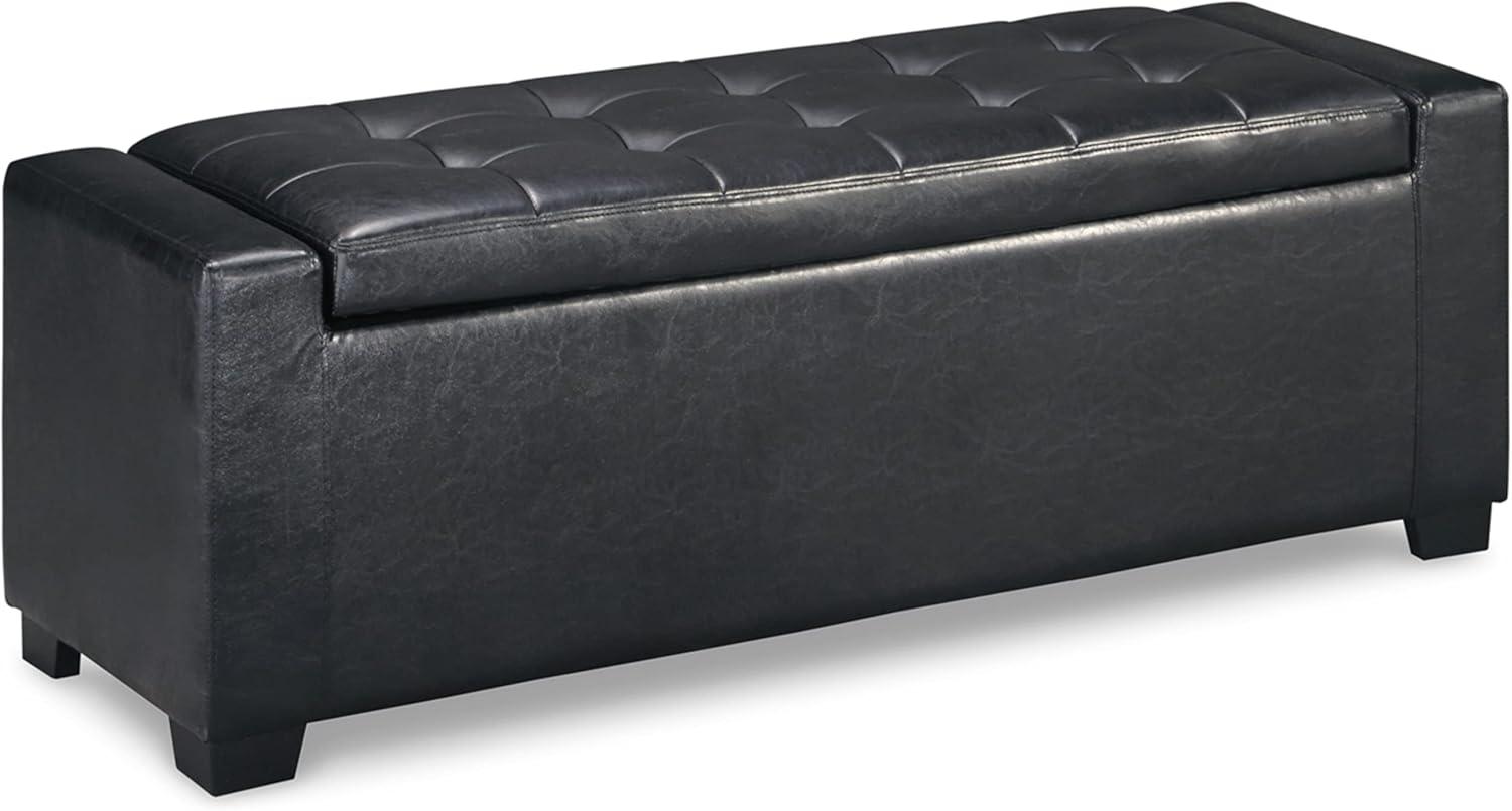 Black Faux Leather Upholstered Storage Bench with Button Tufting