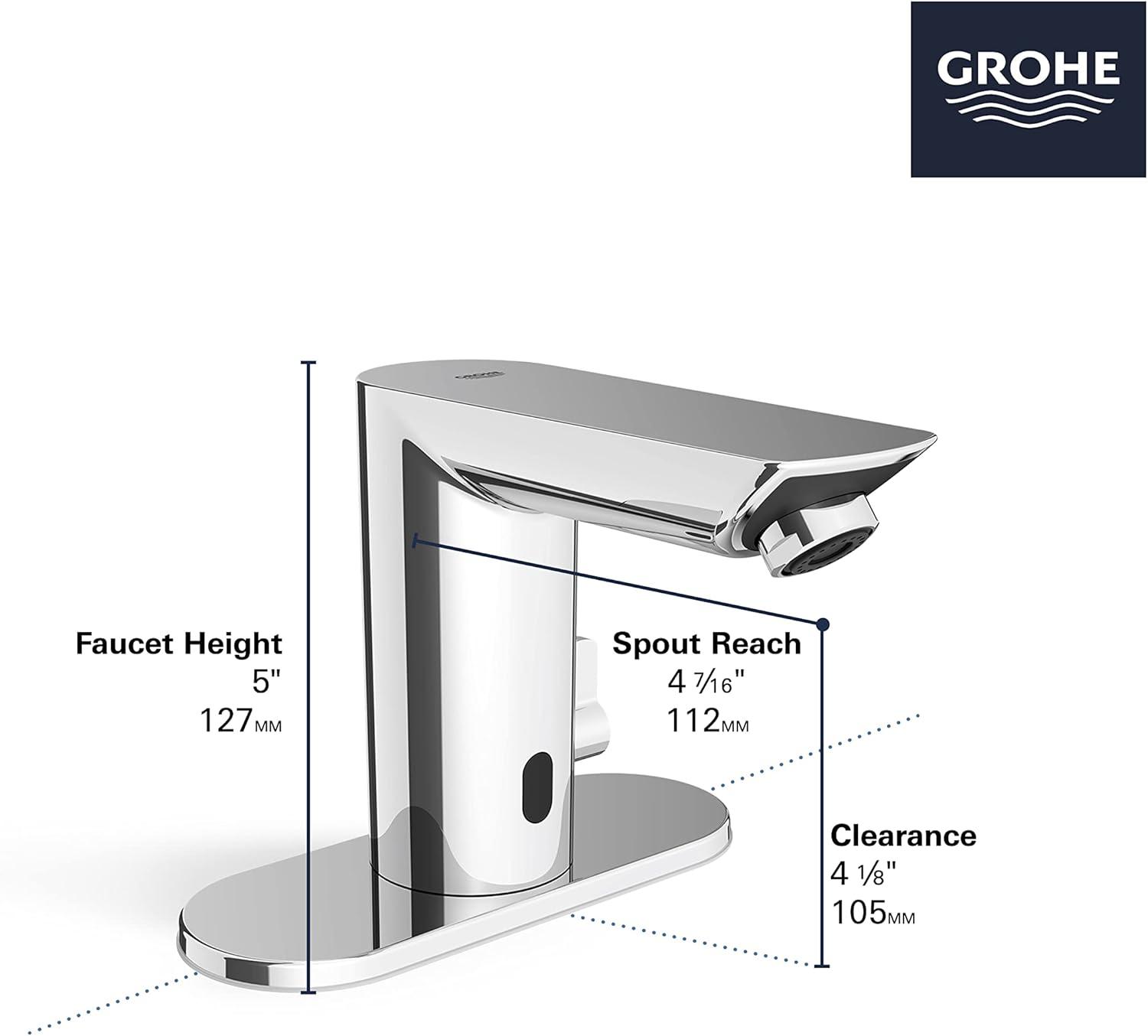 Grohe 36466000 Baucosmopolitan E Touchless Electronic Faucet with Temperature Control Lever, Battery-Powered