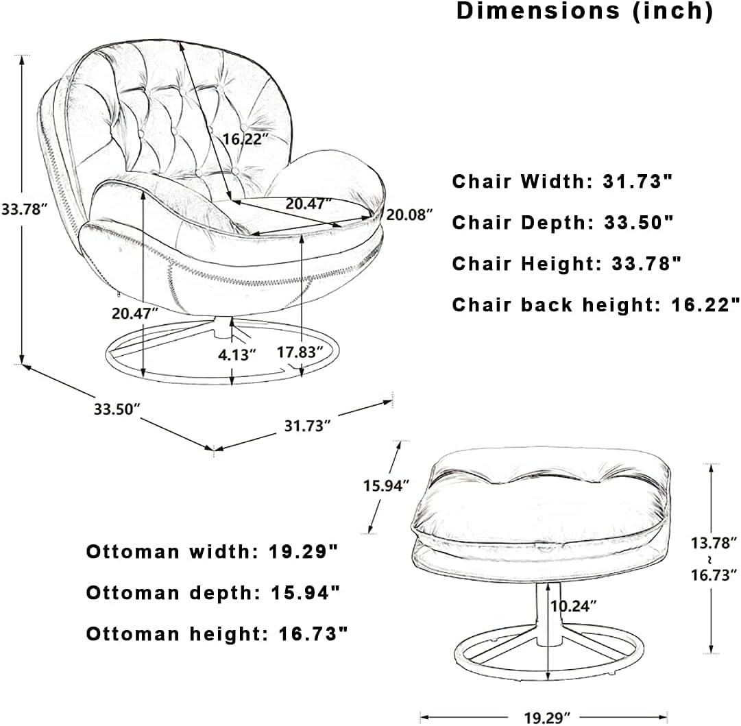 Velvet Swivel Accent Chair with Ottoman Set, Modern Lounge Chair with 360 Degree Swiveling Metal Base & Footrest, Comfy Single Sofa Chair for Living Room Bedroom, Reading Room, Home Office, Gray