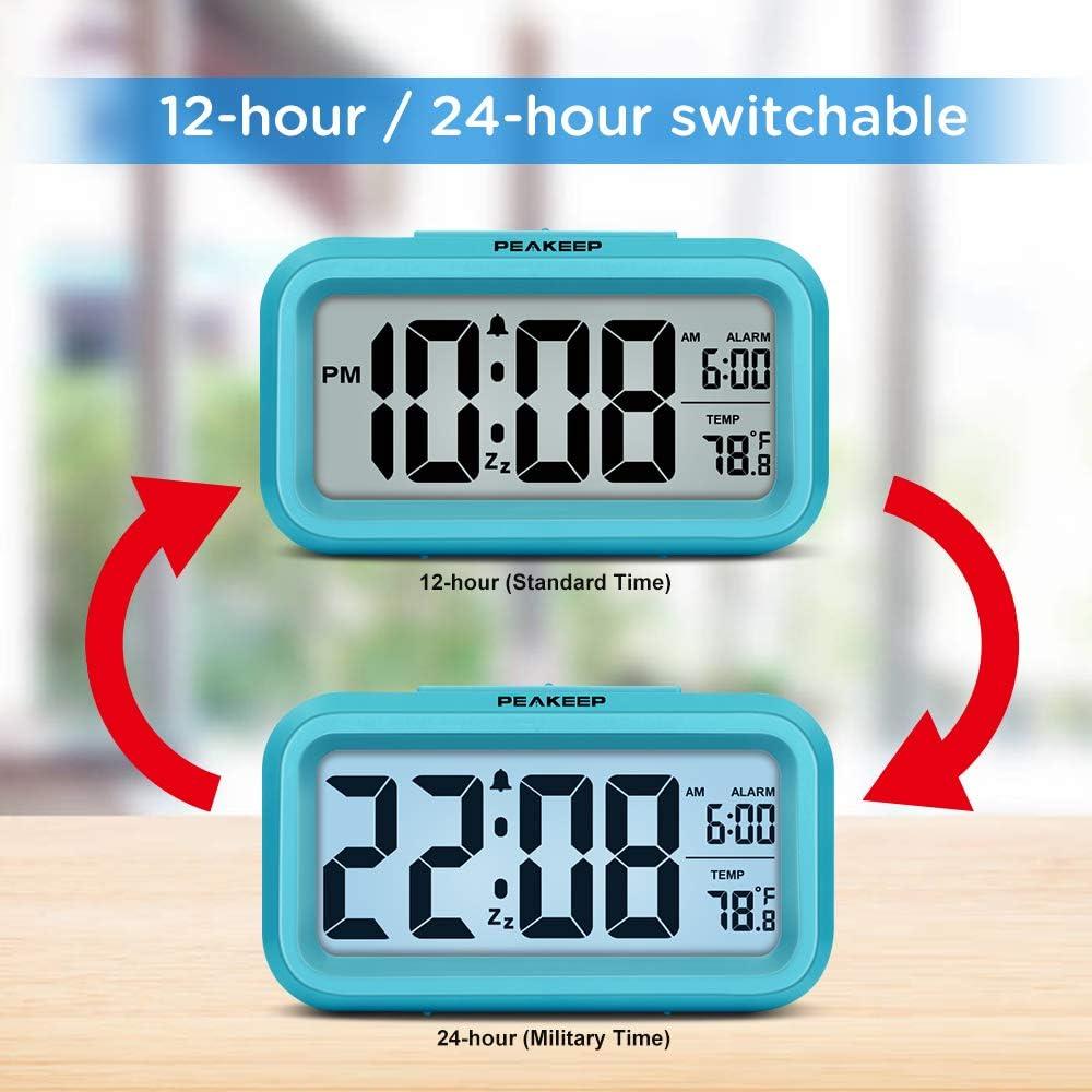 Blue Digital Alarm Clock with Indoor Temperature Display