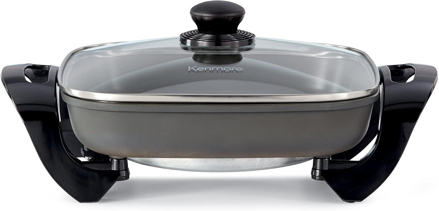 Kenmore 12x12" Non-Stick Electric Skillet with Glass Lid - Black/Gray: Cast Iron, Plug-In, Temperature Control, 1350W