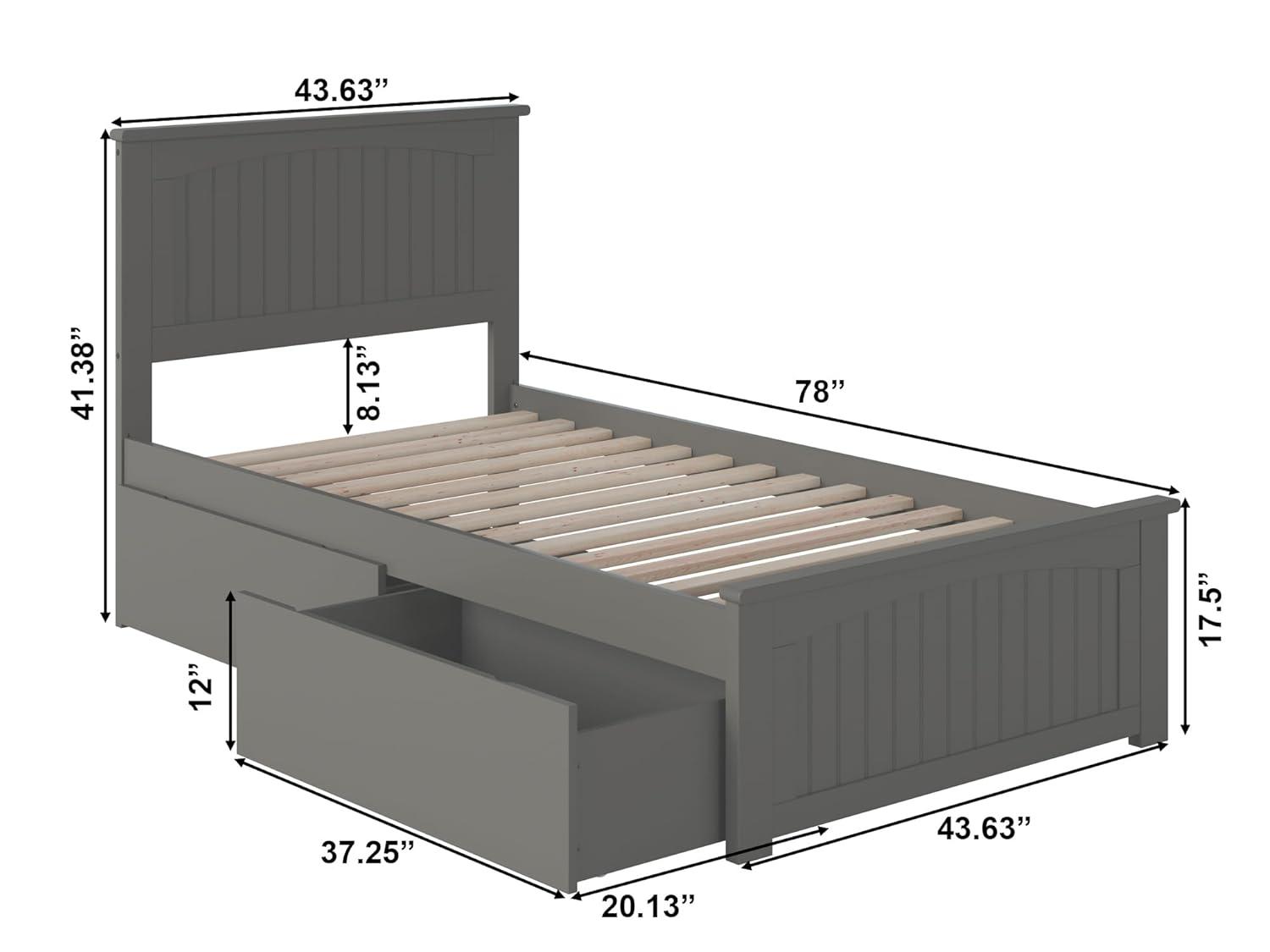 AFI Nantucket Twin Wood Platform Bed with Matching Footboard and Storage Drawers, Espresso