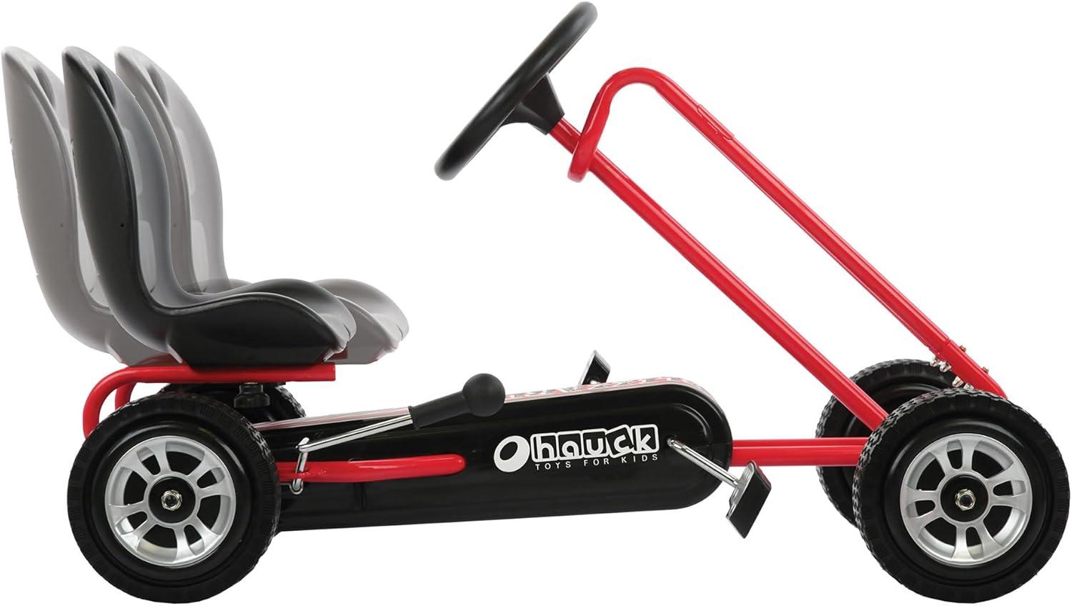 hauck Lightning Ride On Pedal Go Kart Toy with Ergonomic Adjustable Bucket Seat, Handbrake, and Sharp Handling for Boys and Girls, Red