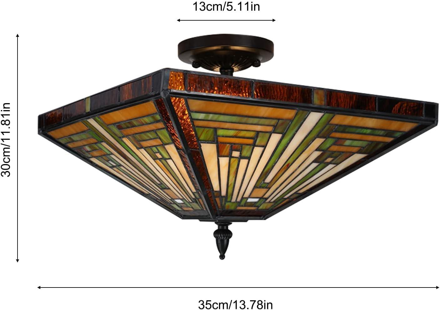 Chloe Lighting Innes Tiffany-Style 2 Light Mission Semi-Flush Ceiling Fixture 14" Shade