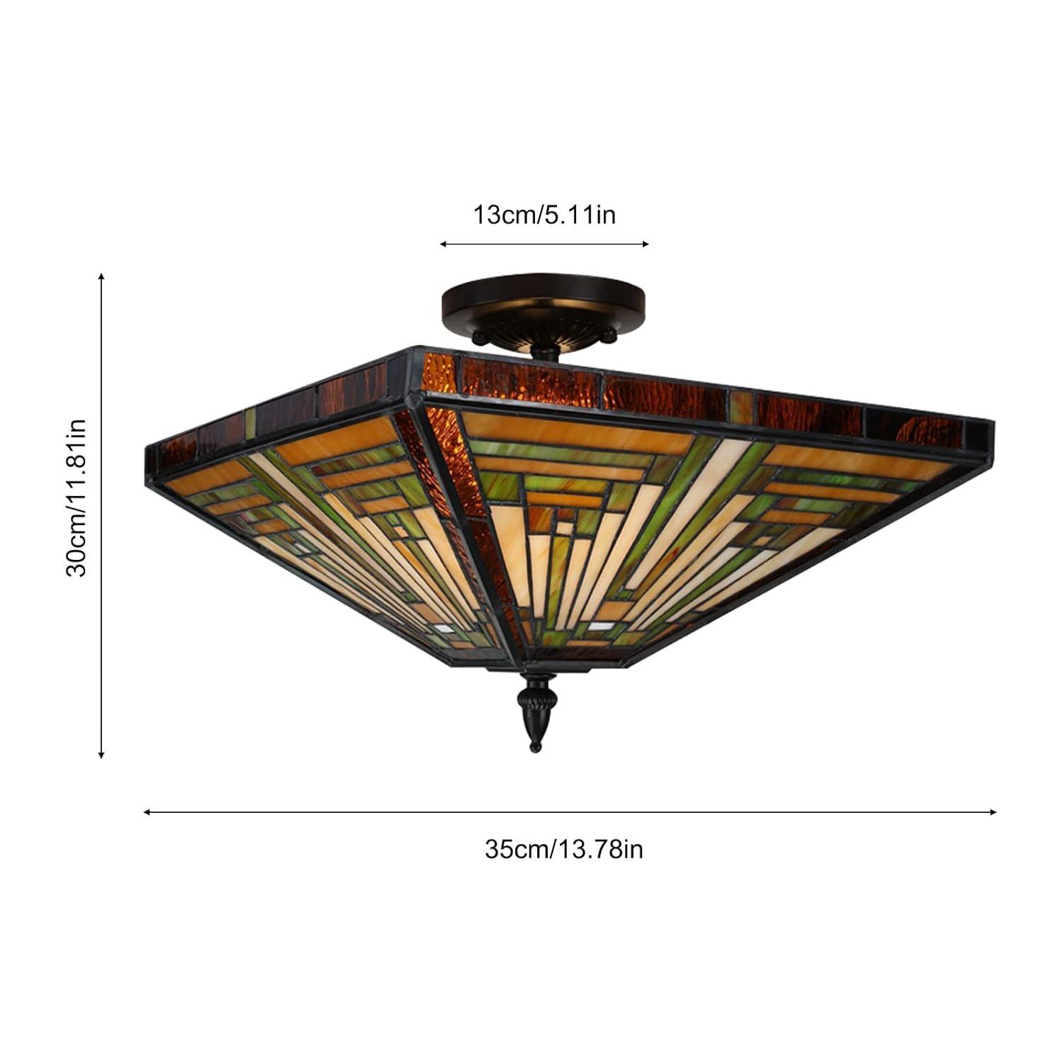 Chloe Lighting Innes Tiffany-Style 2 Light Mission Semi-Flush Ceiling Fixture 14" Shade