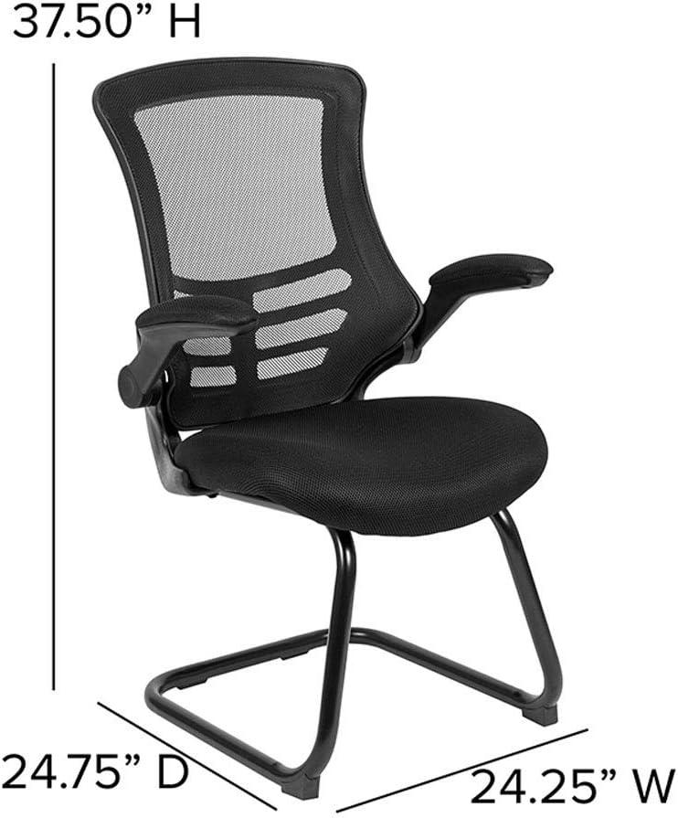 Flash Furniture Kelista Black Mesh Sled Base Side Reception Chair with Flip-Up Arms