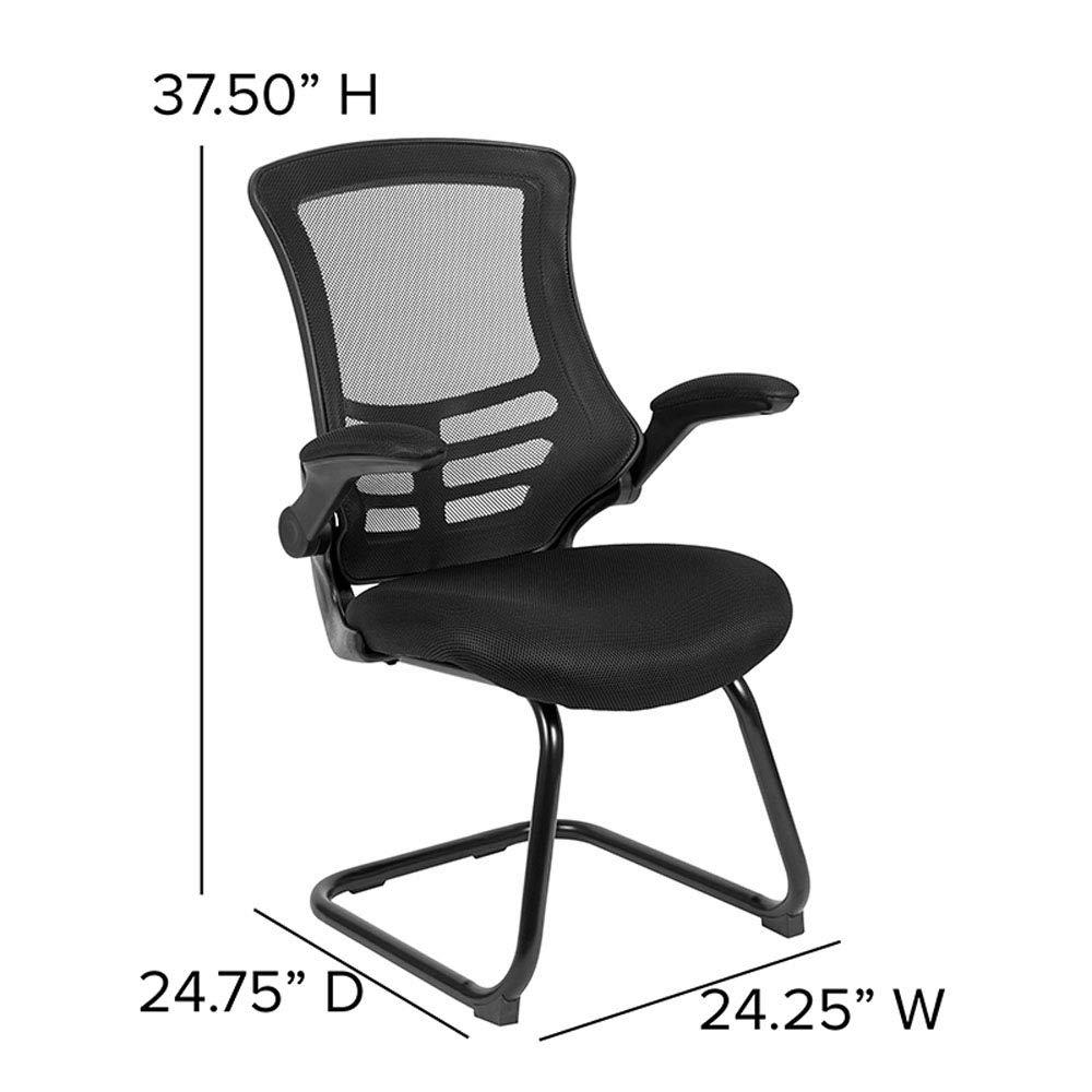 Flash Furniture Kelista Black Mesh Sled Base Side Reception Chair with Flip-Up Arms