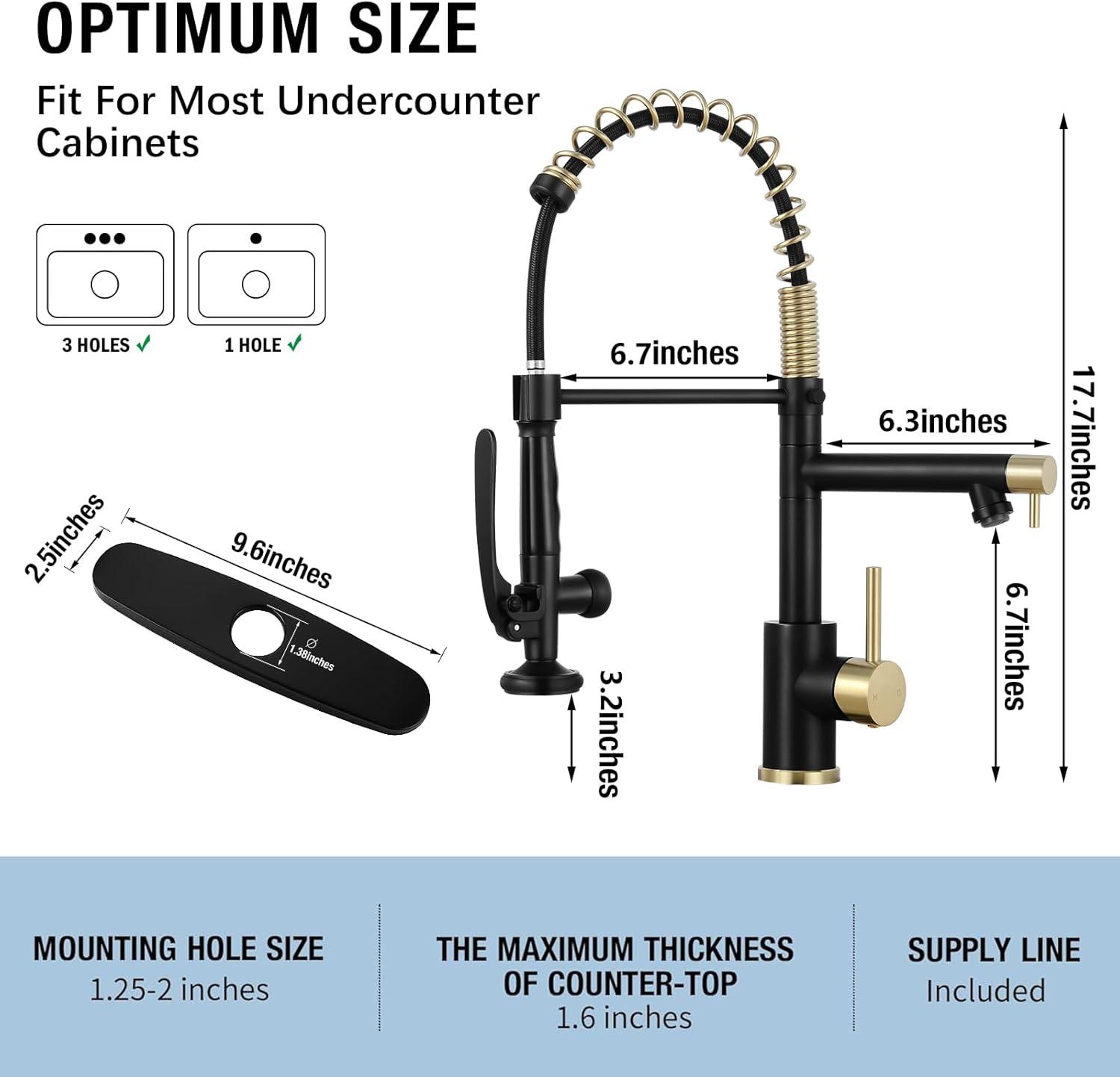 Matte Black and Gold Stainless Steel Pull Down Kitchen Faucet