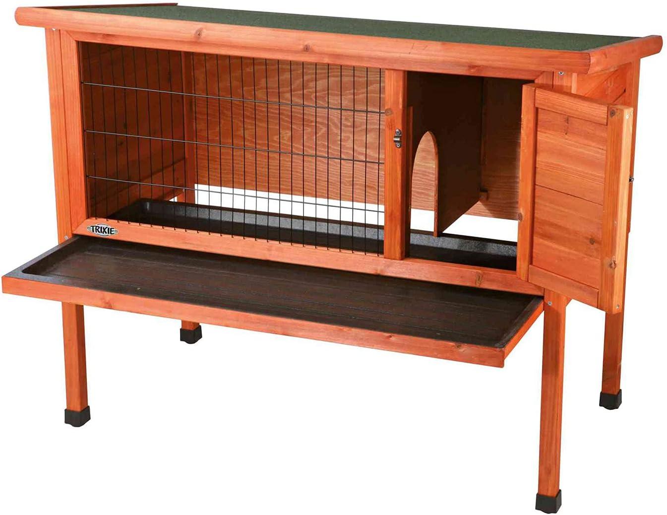 TRIXIE Elevated Weatherproof Outdoor 1-Story Wooden Small Animal Hutch with Tray, Brown