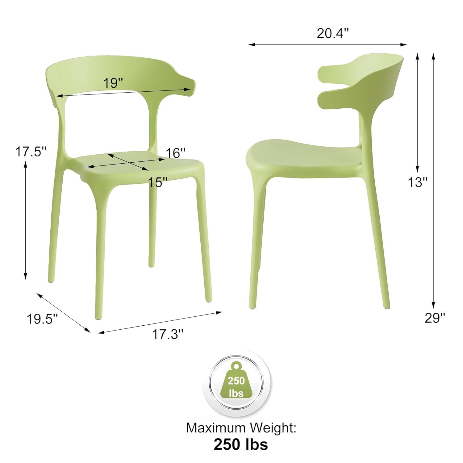 Modern Stackable Dining Chair Set, No Assembly, Plastic Chair, Patio Chair, Suitable for Indoor and Outdoor Cafes and Restaurants, Set of 4 (Pistachio Green)