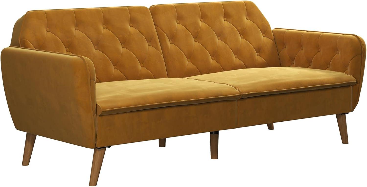 Tallulah Memory Foam Futon and Sofa Bed Mustard Yellow - Novogratz: Velvet Upholstery, Split-Back Design, Wooden Legs
