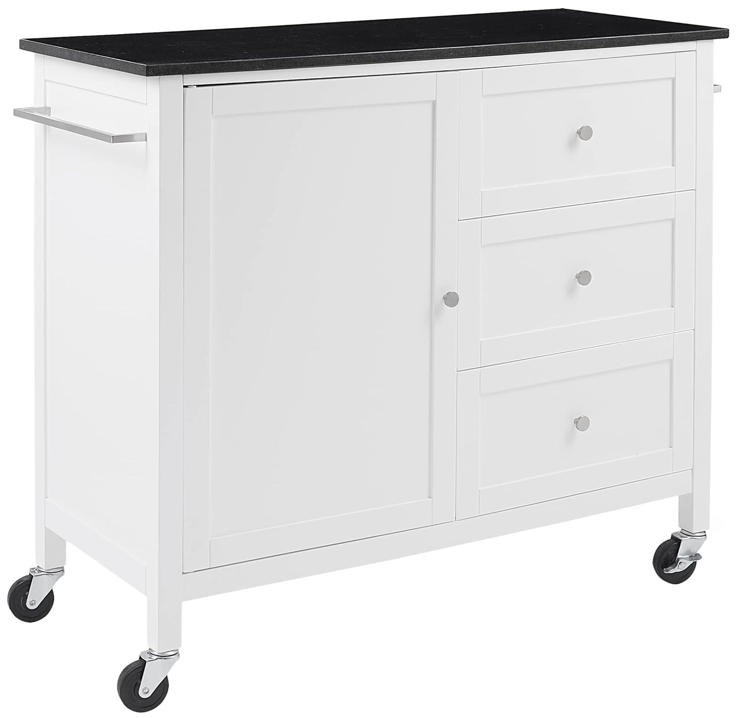 Crosley Soren Granite Top Kitchen Island/Cart Black/White: Traditional Style with Caster Wheels, Storage & Assembly Tools Provided