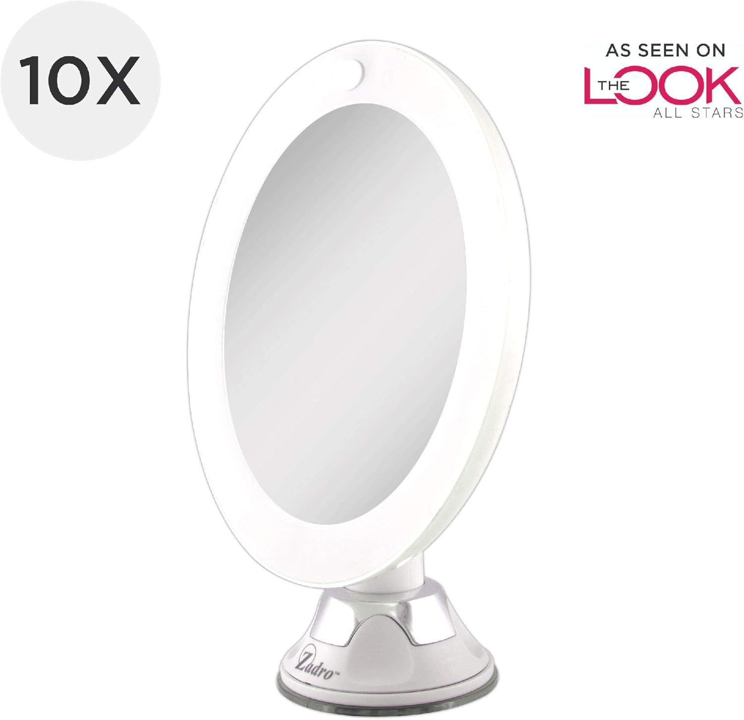 Lumina Pure White 10x LED Lighted Swivel Suction Wall Mirror