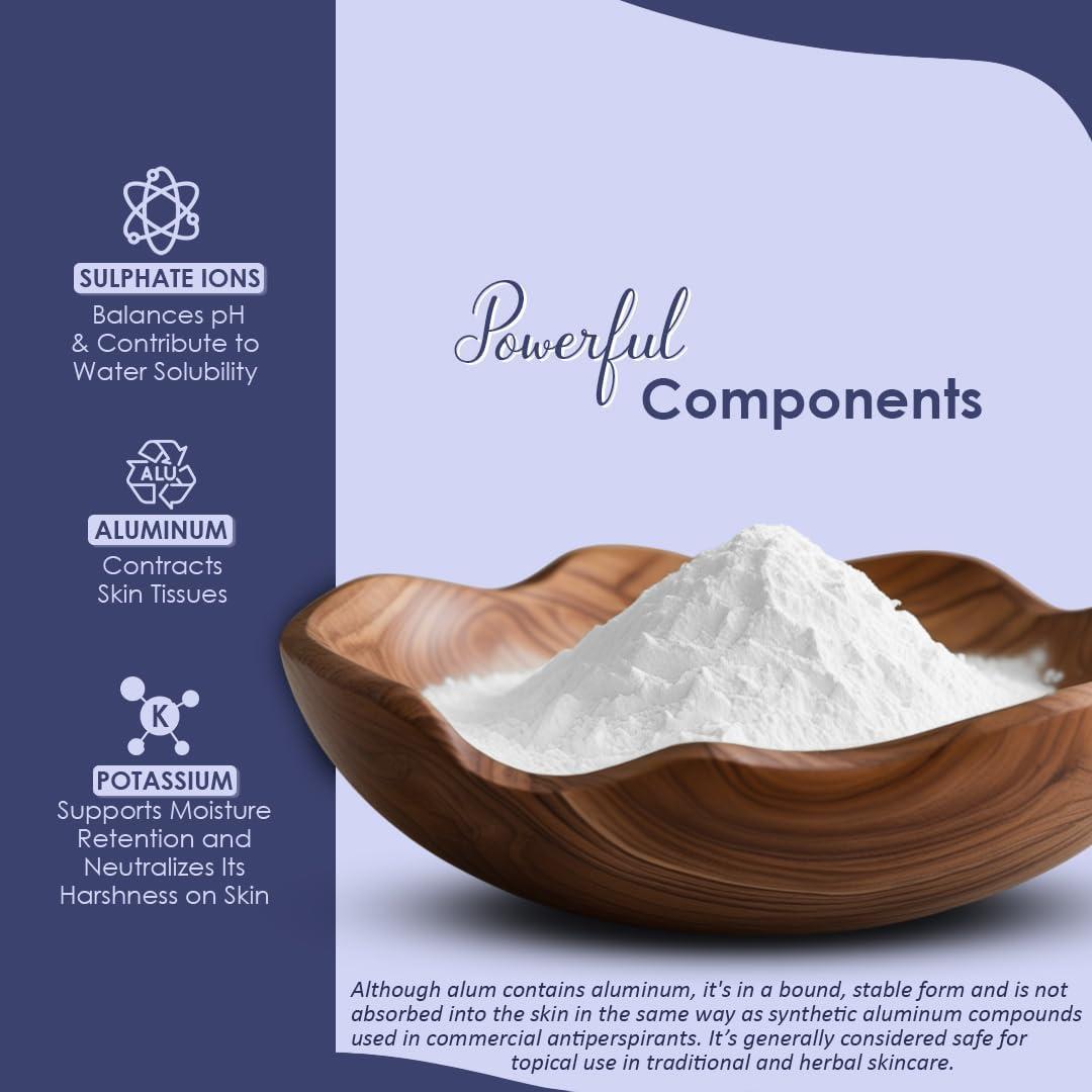 Mi Nature Alum Powder Potassium (Fitkari/Phitkari) -100% Natural Skincare for Acne, Odor Control & Water Purification Face Mask for |Pore Refining 100g |Face Pack Powder |Cruelty-Free