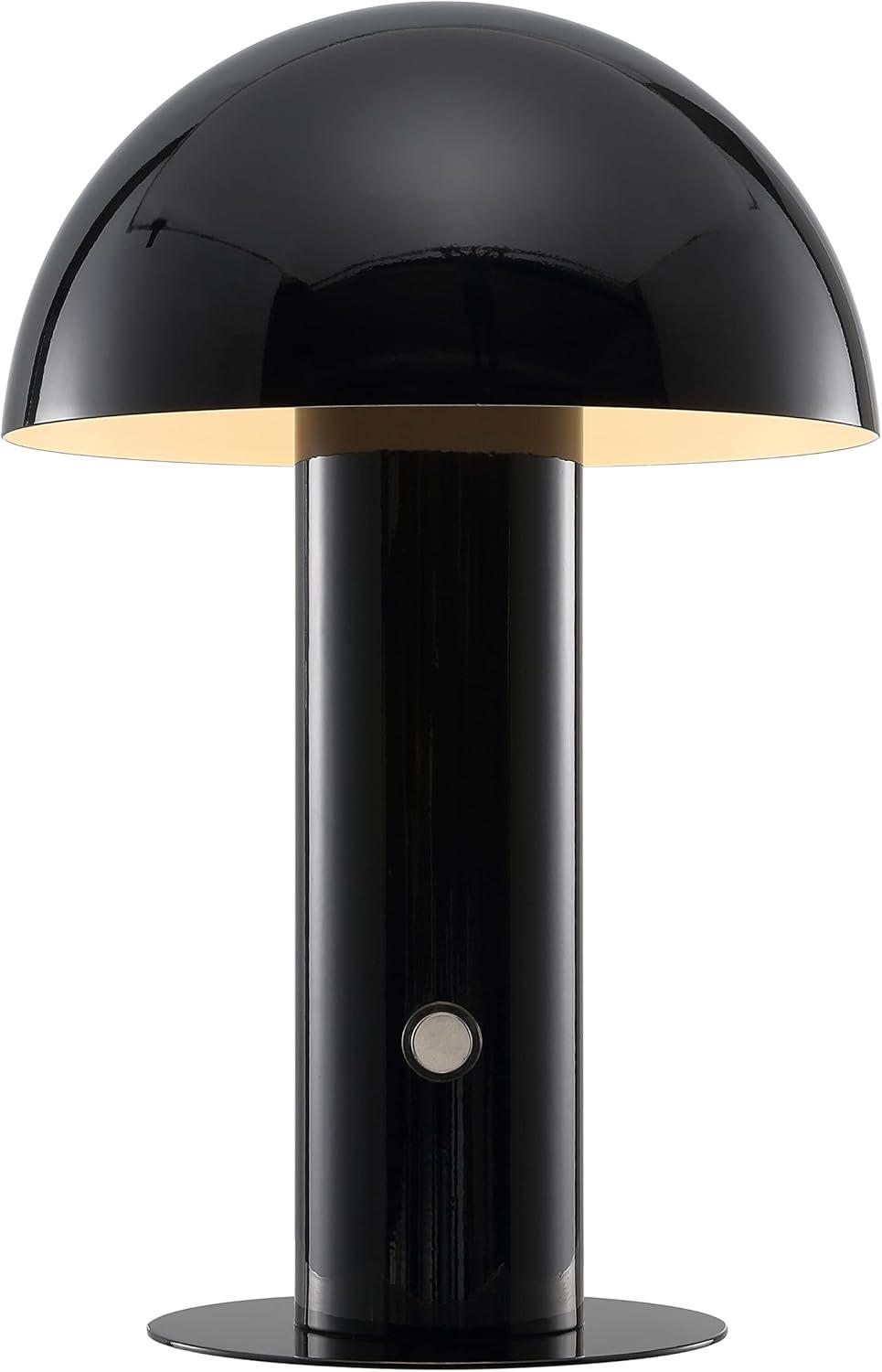 JONATHAN Y JYL7115A Boletus 10.75" Contemporary Bohemian Rechargeable/Cordless Iron Integrated Portable LED Mushroom Table Lamp, Modern, Coastal for living room, dinning room, bedroom, Black