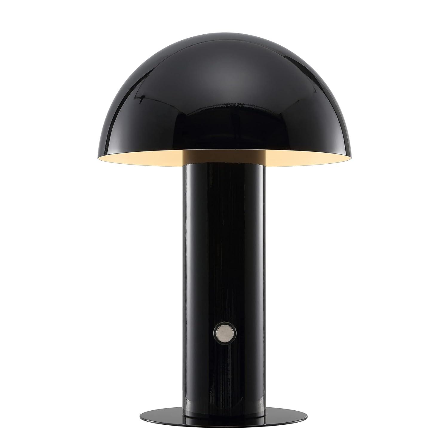 JONATHAN Y JYL7115A Boletus 10.75" Contemporary Bohemian Rechargeable/Cordless Iron Integrated Portable LED Mushroom Table Lamp, Modern, Coastal for living room, dinning room, bedroom, Black