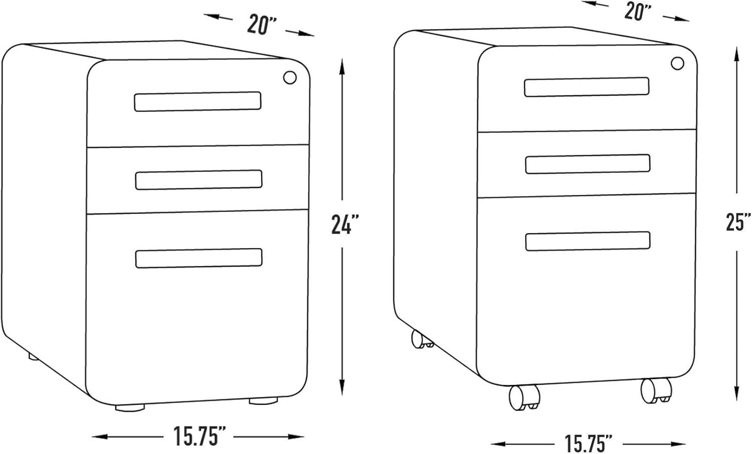 Dark Gray Mobile 3-Drawer Lockable File Cabinet