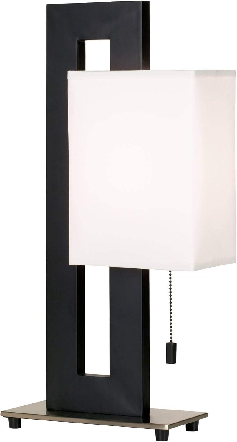 360 Lighting Floating Square 20 1/2" High Small Rectangular Modern Accent Table Lamp Pull Chain Black Metal Single White Shade Living Room Bedroom