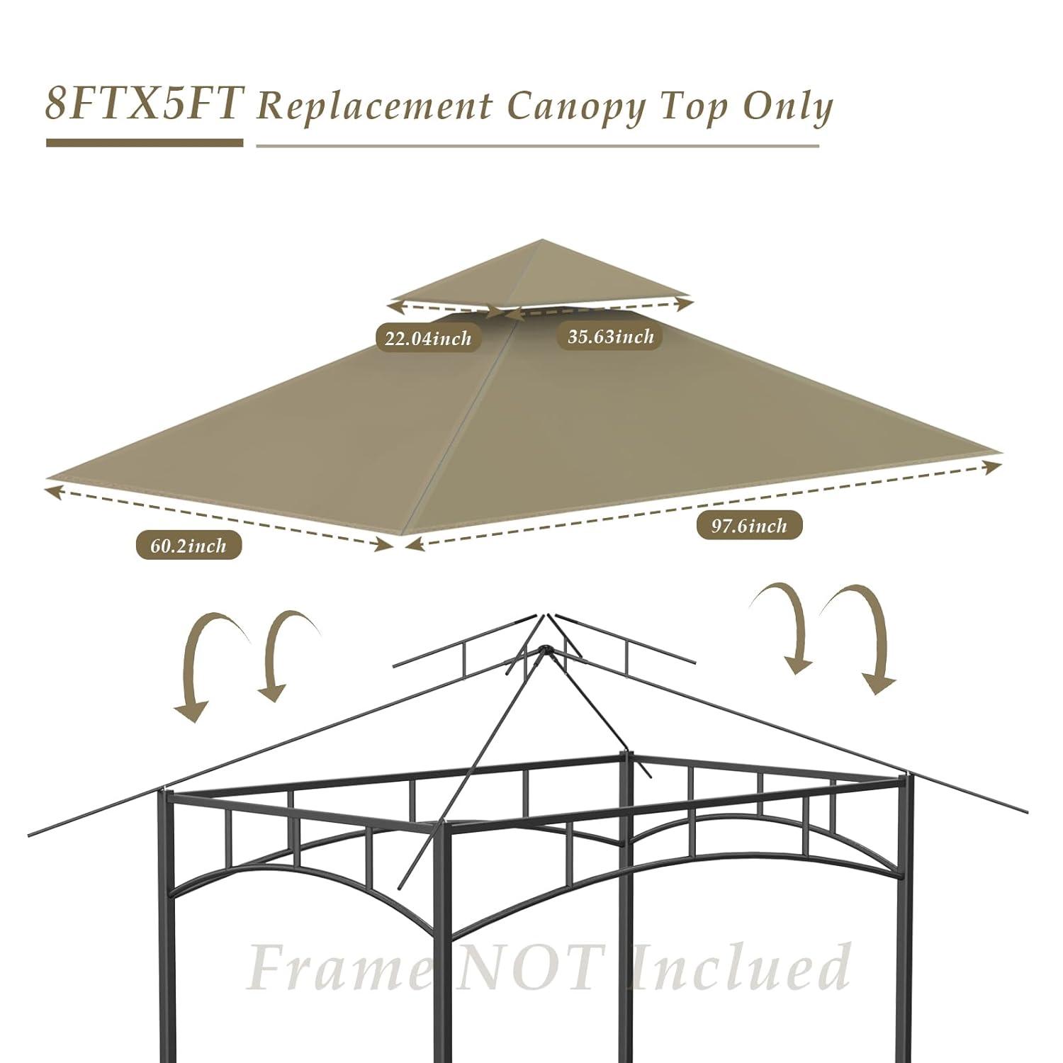 Grill Gazebo Replacement Top, 5 * 8 Outdoor BBQ Top Cover, Double Layer BBQ Gazebo Top Canopy for Model #L-GG001PST-F (Khaki)