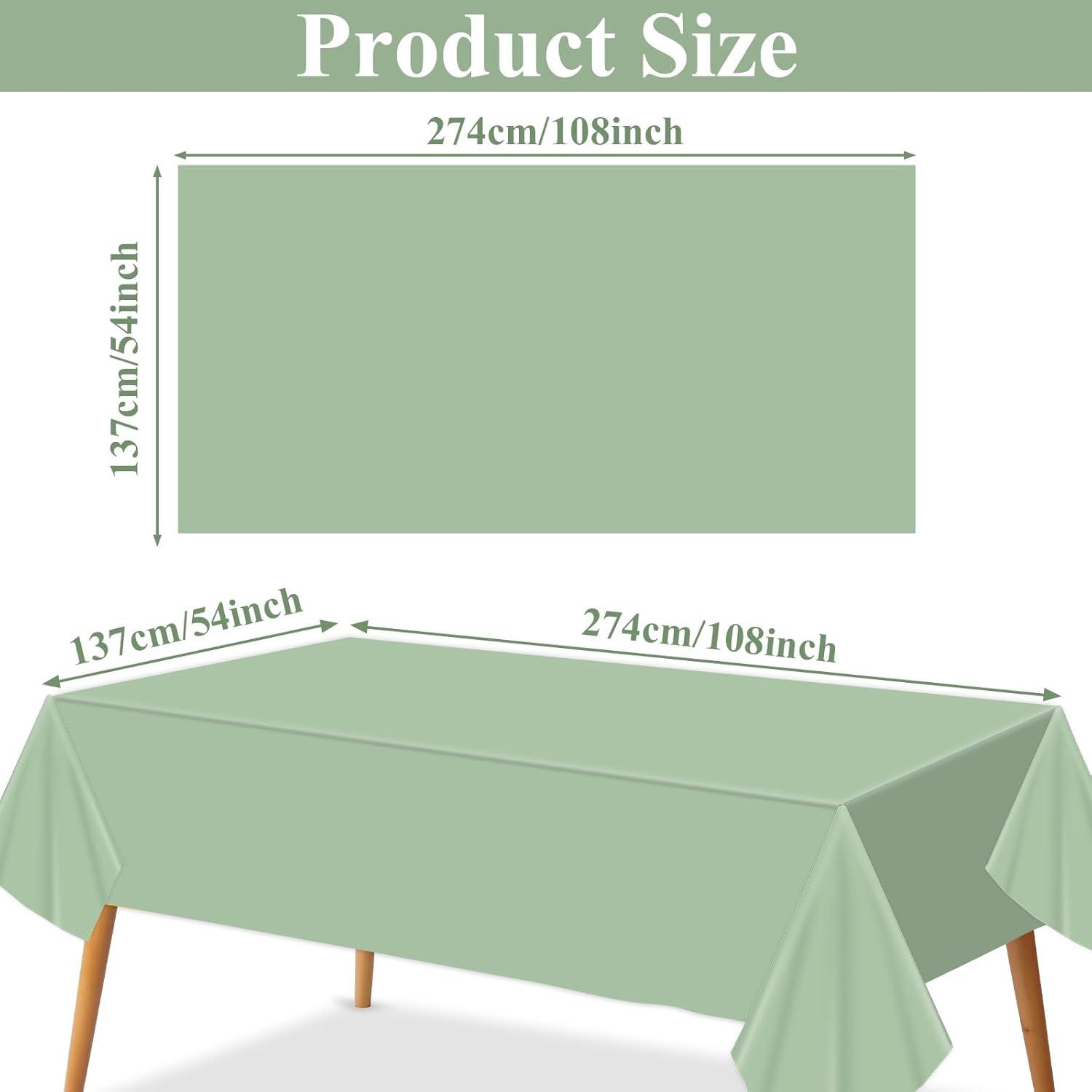 TRHOO-3Pack Sage Green Plastic Tablecloths for Rectangle Tables, Light Green Disposable Tablecloth, Waterproof Sage Green Table Cover for Birthday Bridal Wedding Baby Shower Party Decorations, 54 X 1