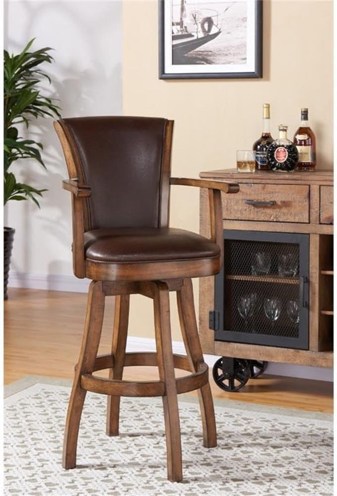 Raleigh Arm 26" Counter Height Swivel Wood Barstool in Chestnut Finish and Kahlua Faux Leather