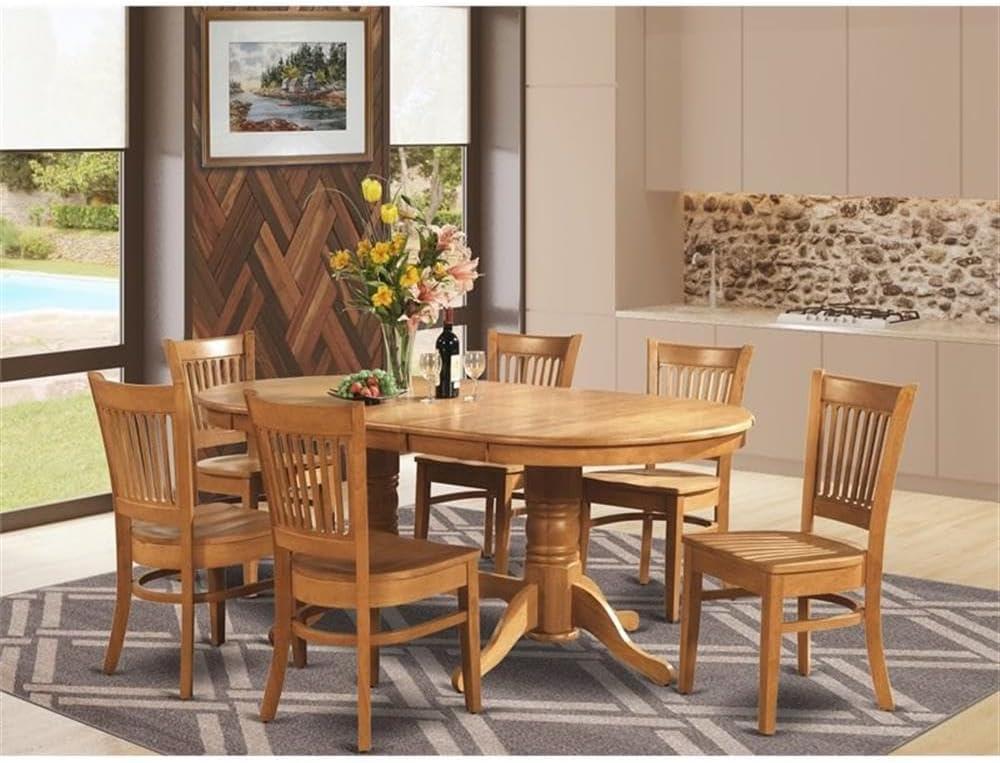 Oak 7-Piece Oval Dining Set with Butterfly Leaf and 6 Chairs