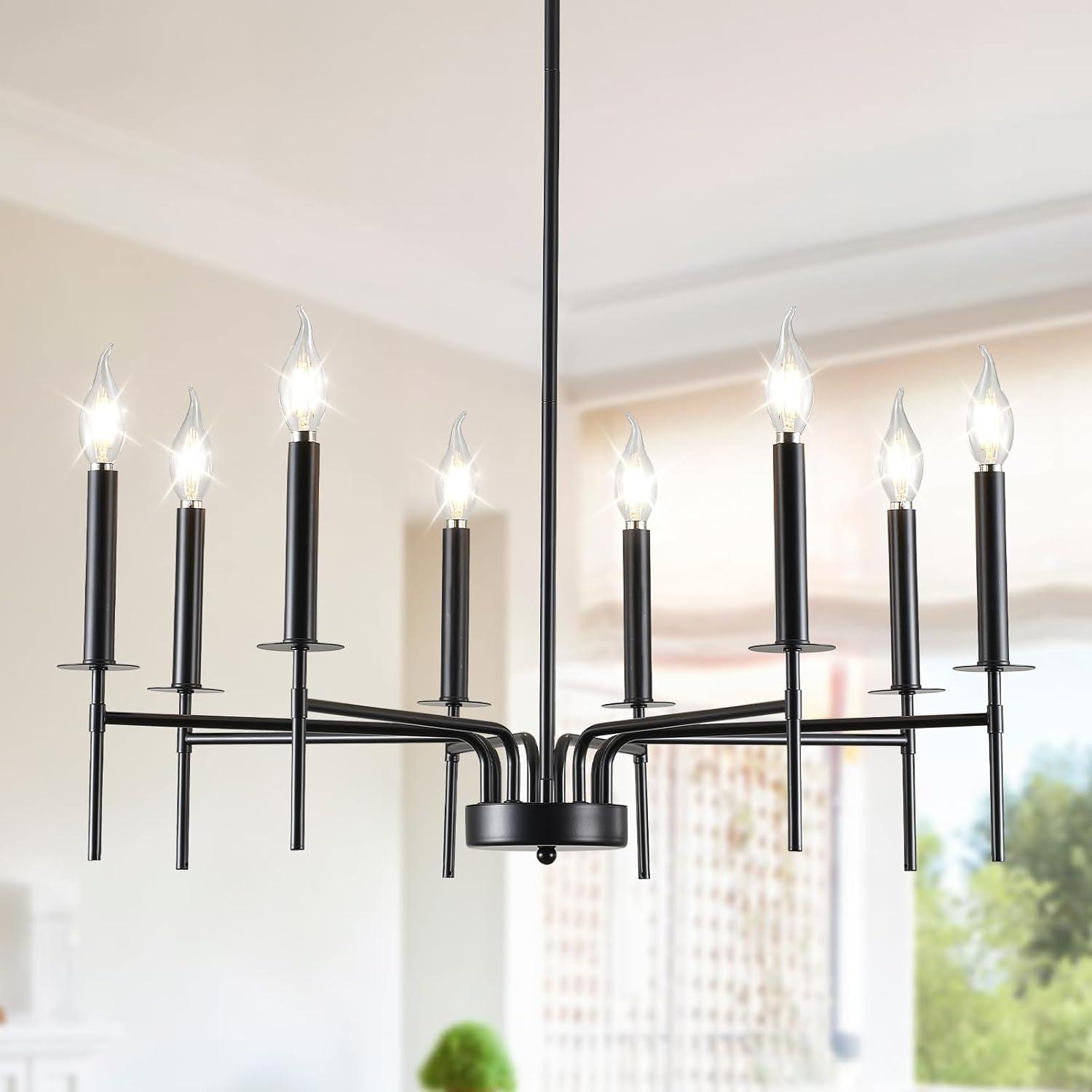 Farmhouse 6 Lights Black Wagon Wheel Chandelier,Modern Vintage Round Pendant Light Fixture for Dining Room,Living Room, Entryway Foyer Kitchen Island, E26