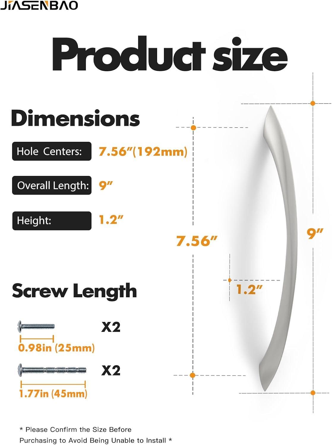 10 Pack Brushed Nickel Cabinet Pulls 7.56 Inch Arch Twisted Silver Handles Drawer Kitchen Cupboard Bathroom Dresser Cabinet Hardware Zinc Alloy