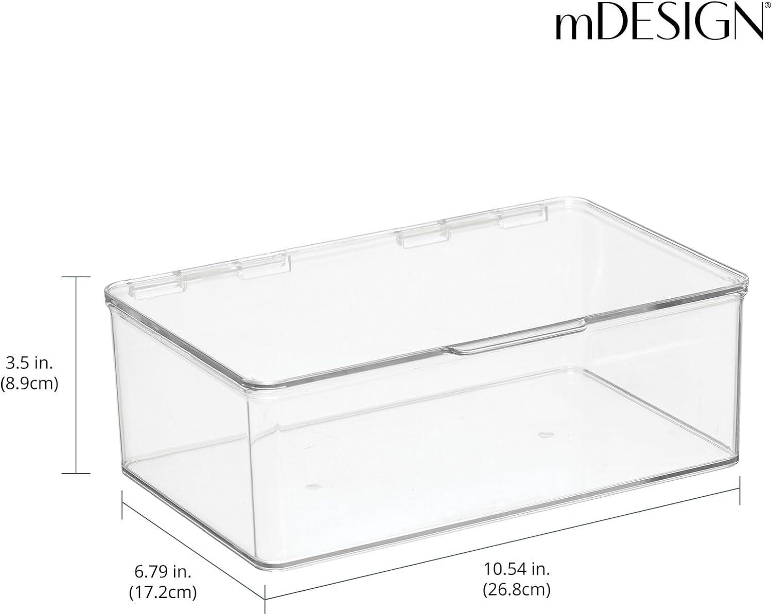 Clear Plastic Stackable Organizer Bin with Hinged Lid