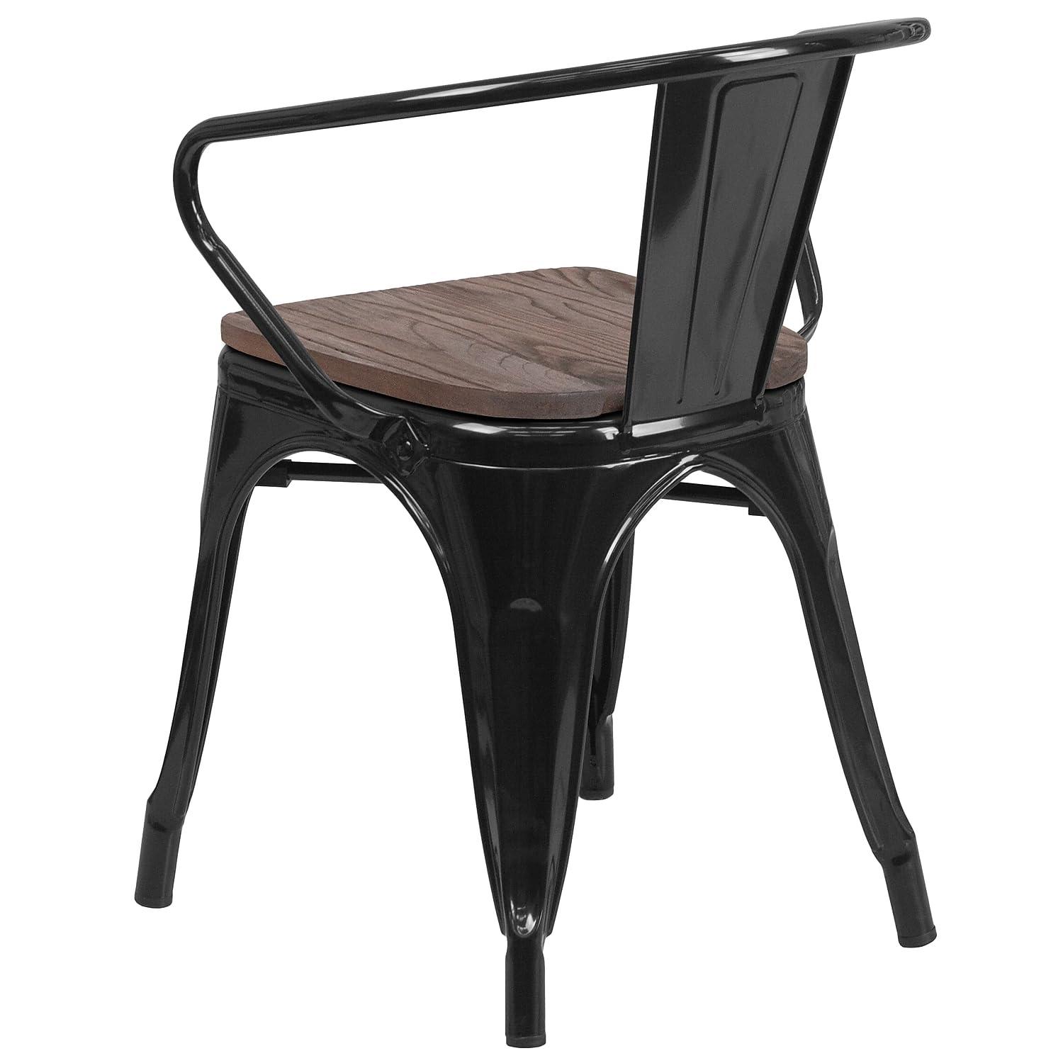Flash Furniture 4 Pk. Black Metal Chair with Wood Seat and Arms