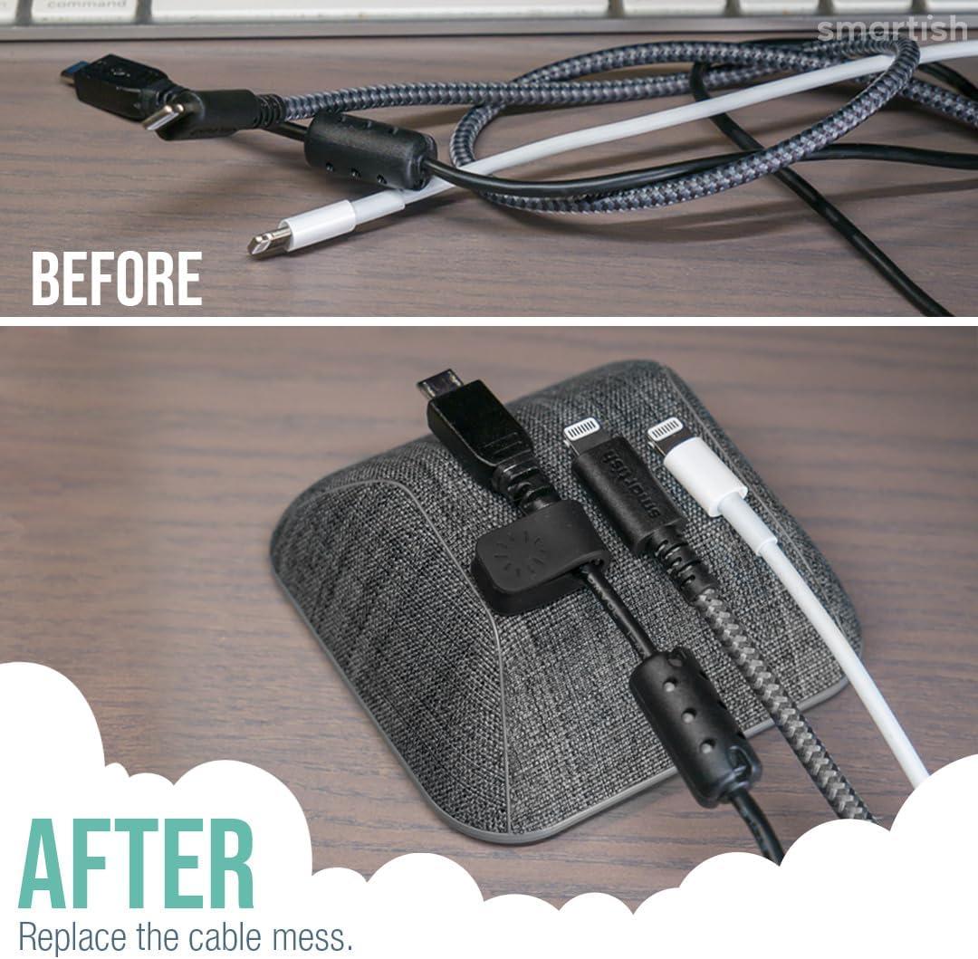 Smartish Magnetic Cord Holder - Cable Wrangler Organizer with Magnet Clips for Charger Management on Desktop, Nightstand, or Side Table - No. 2 Pencil Gray
