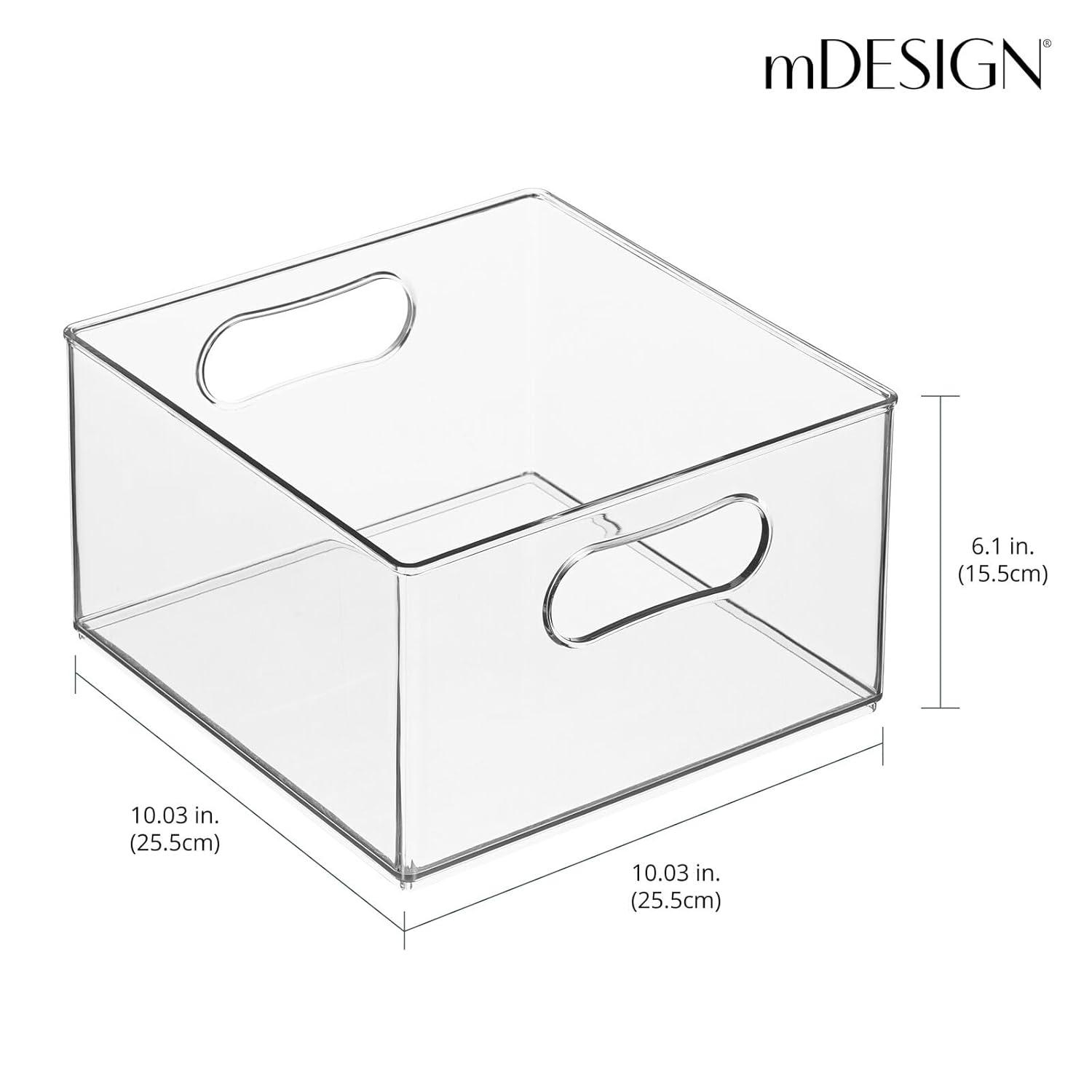 mDesign Deep Plastic Home Storage Organizer Bin, Built-In Handles, 8 Pack, Clear