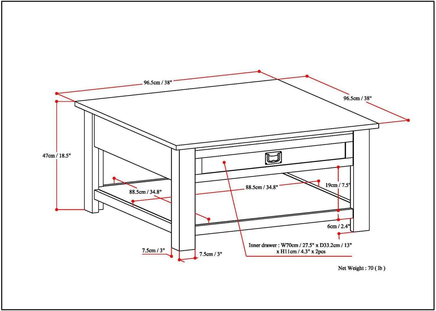 Rustic Acacia Wood Square Coffee Table with Storage in Charcoal Brown