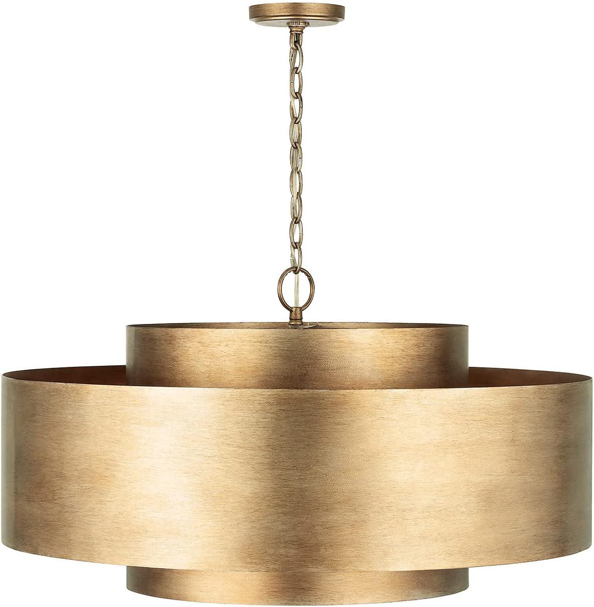 Mystic Luster Gold Drum Pendant with Distressed Finish