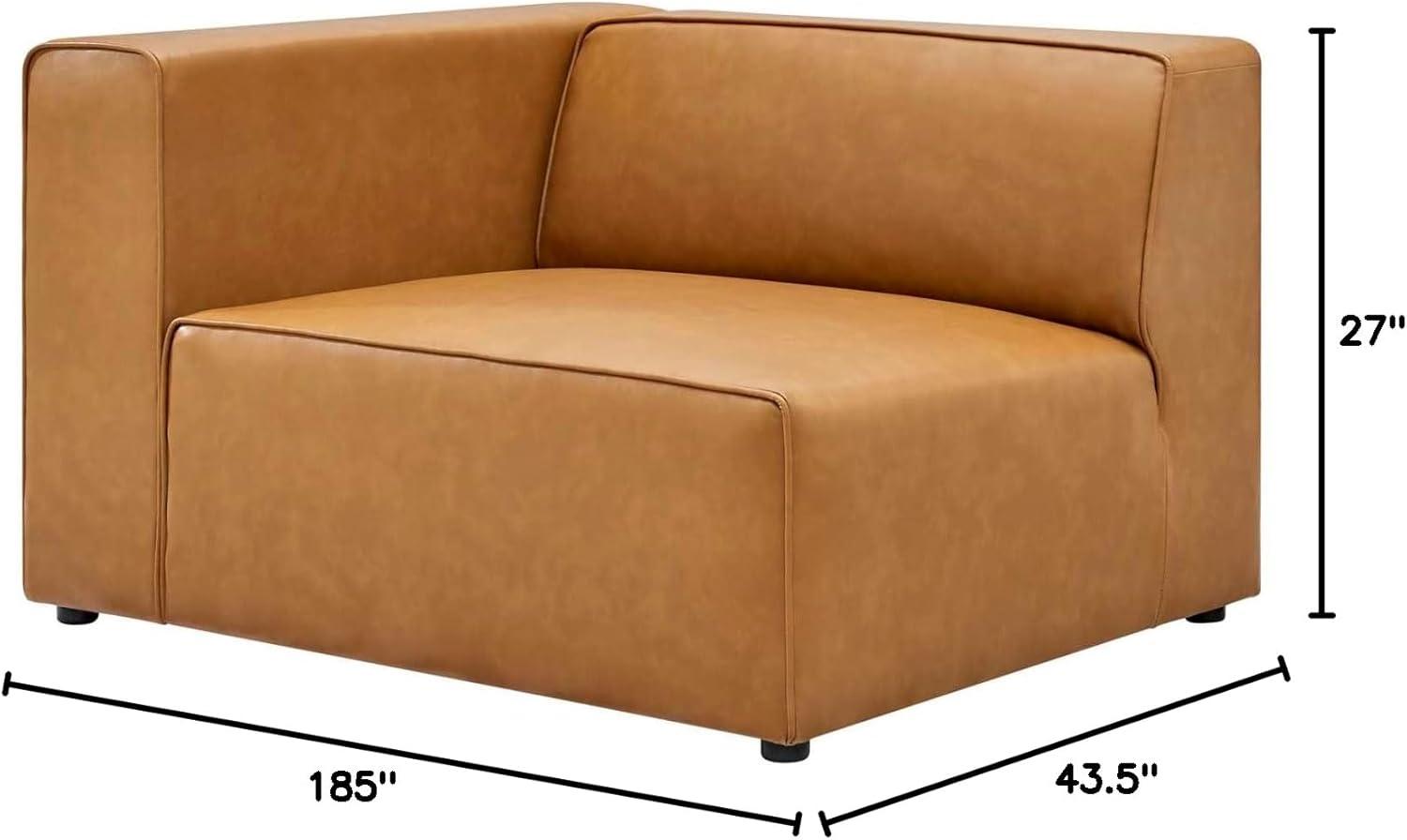 Tan Faux Leather 5-Piece Sectional Sofa with Check Pattern